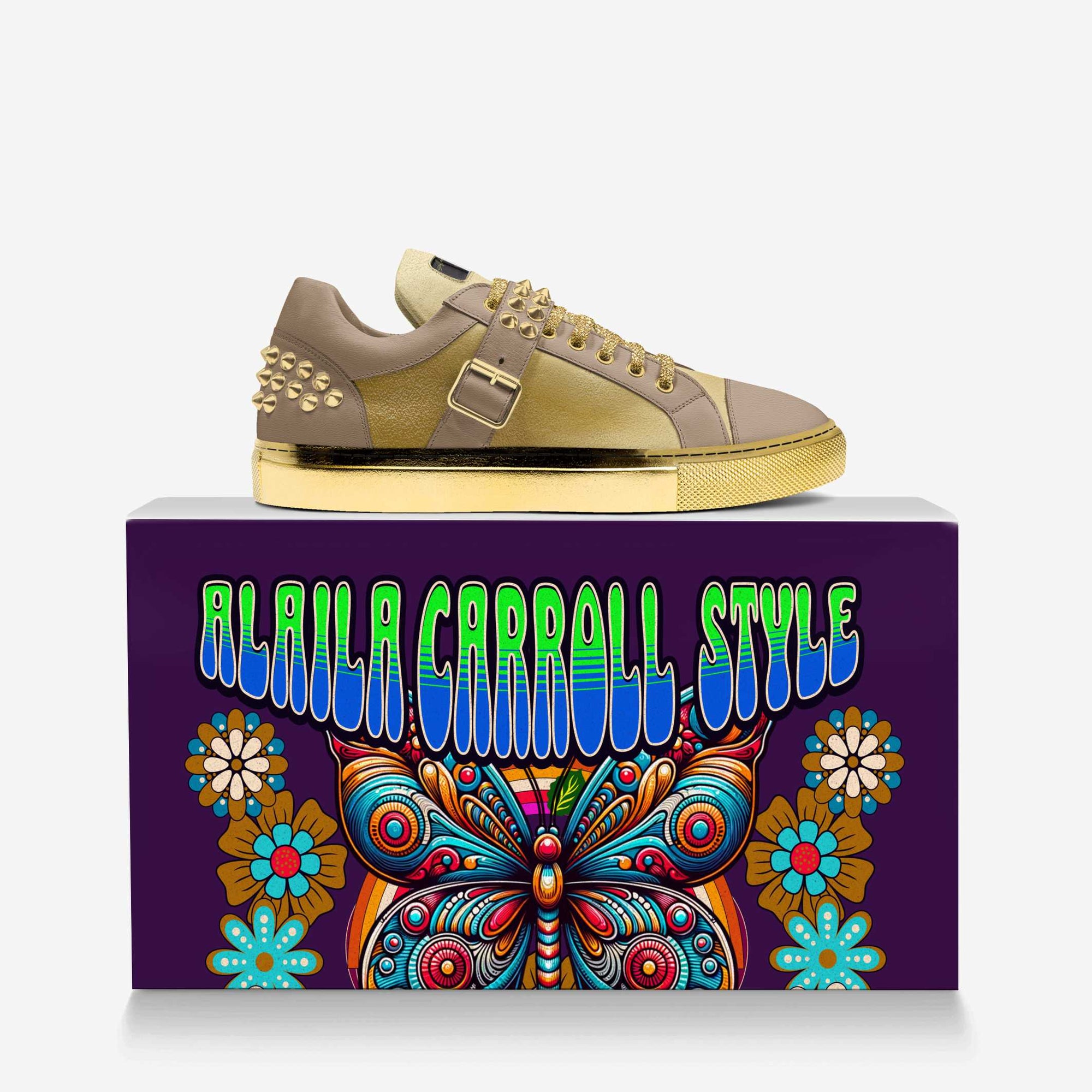 TAN & GOLD SPIKE FASHION LOW TOP image 5