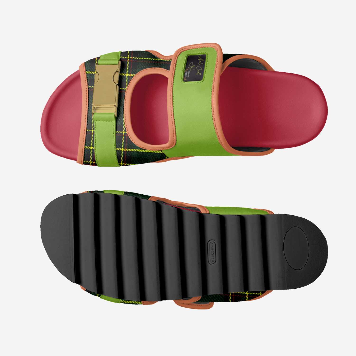 Alaila Carroll Style Green & Red Double Stripes Luxury Sandal image 5