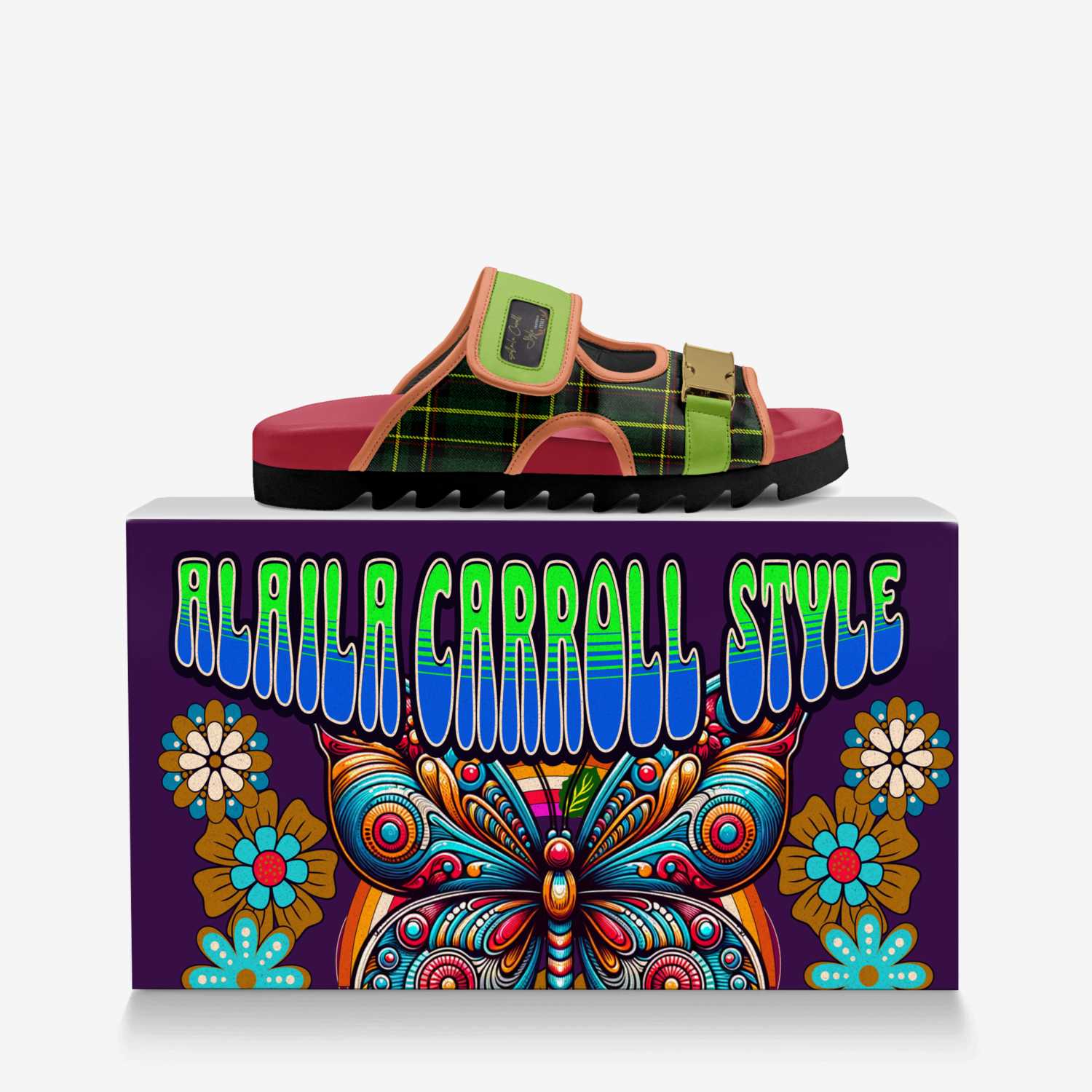 Alaila Carroll Style Green & Red Double Stripes Luxury Sandal image 4