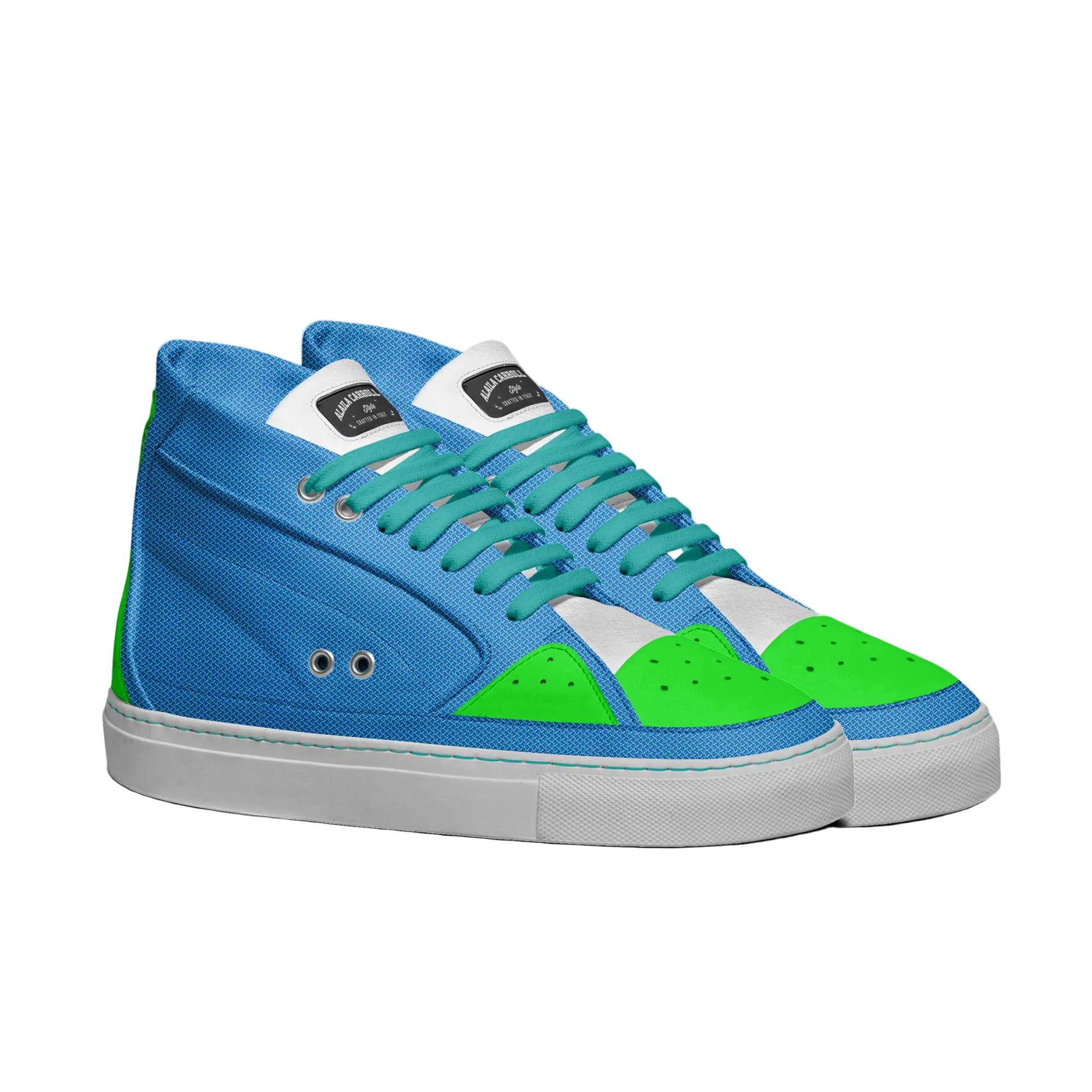 Aerodynamic active sneaker electric blue lime white

Lightweight performance sneakers by Alaila Carroll Style

Big size athletic sneakers for men and women