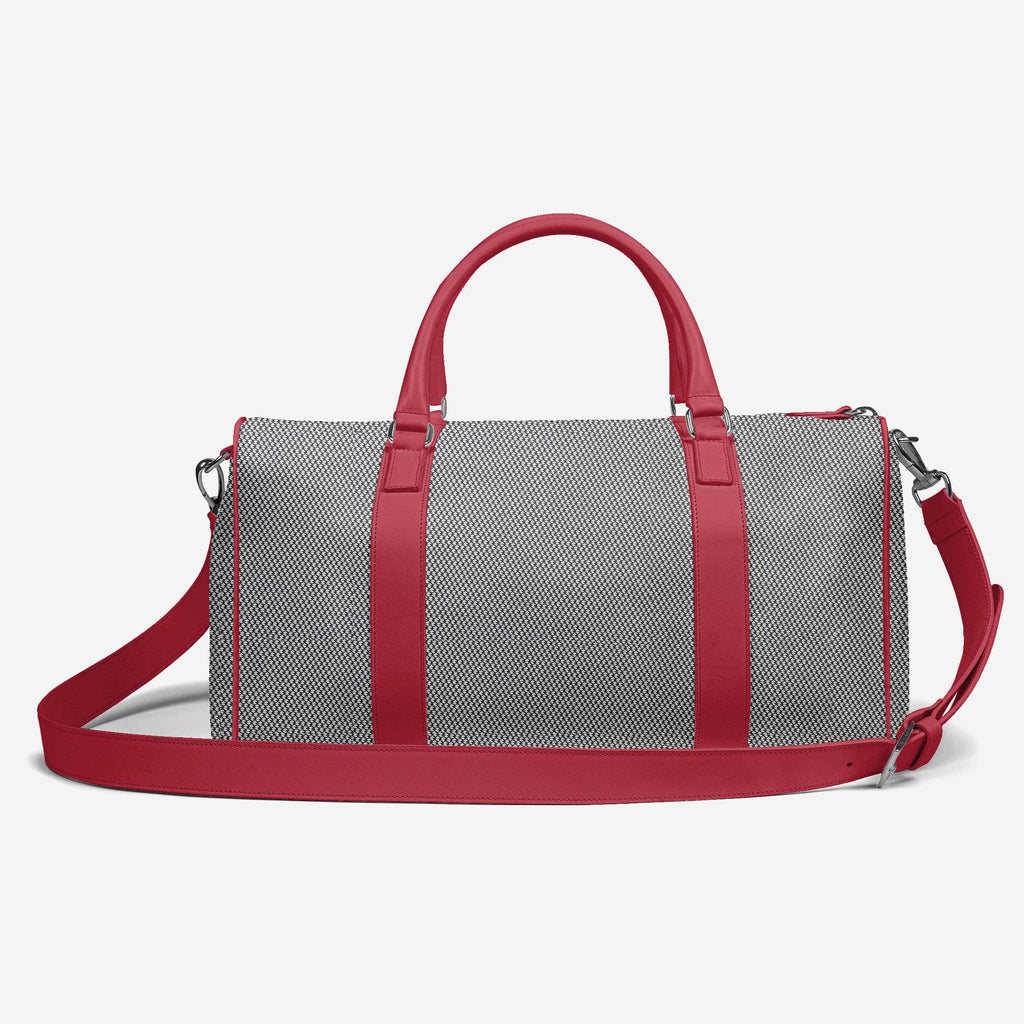 DESIGNER LUXE TRAVEL BAG Silver Textile & Red