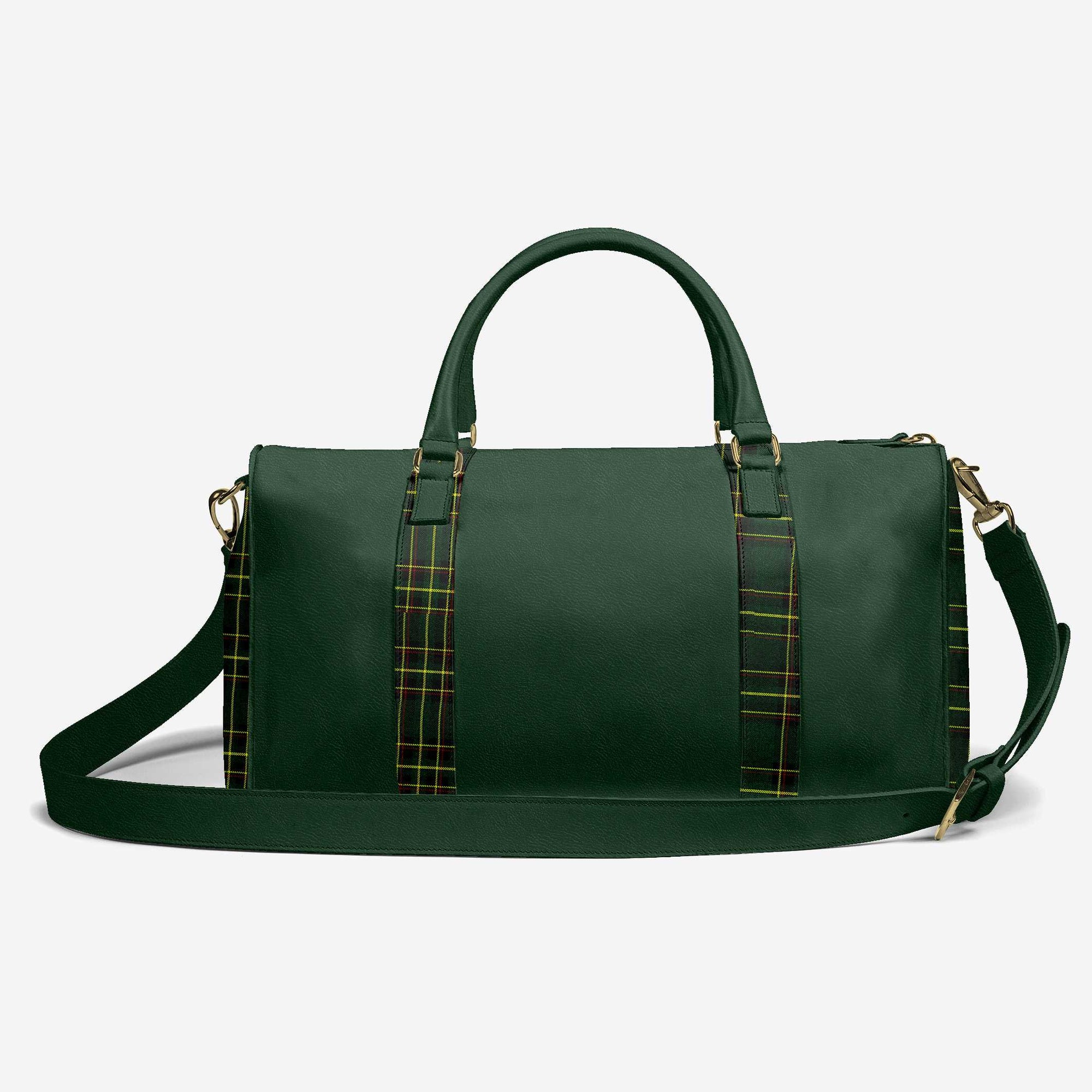 Designer Luxe Travel Bag Green & Green Plaid | Luxury Designer Weekender Bag | Alaila Carroll Style