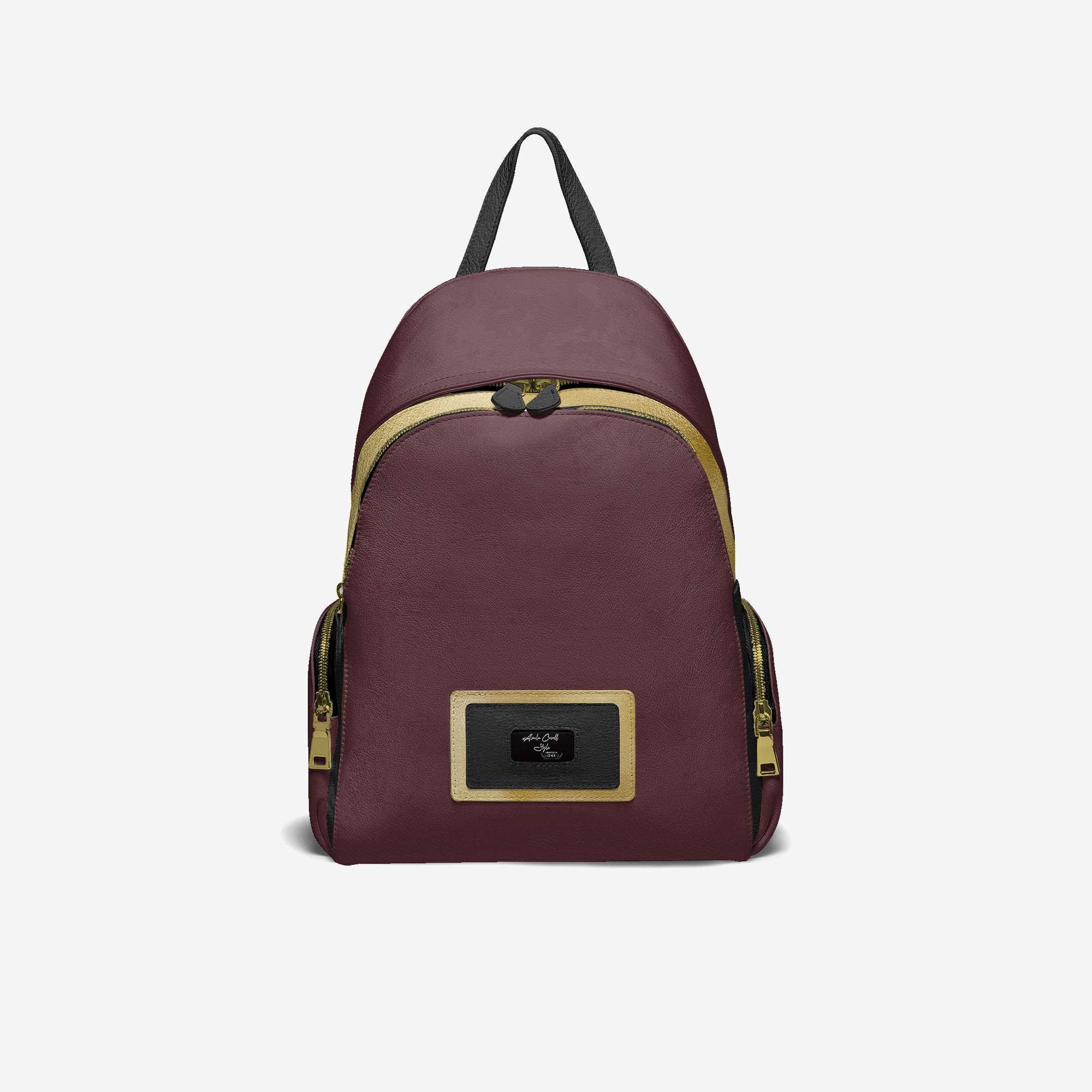 Multi-Pocket Designer Luxe Backpack Wine, Gold, & Black