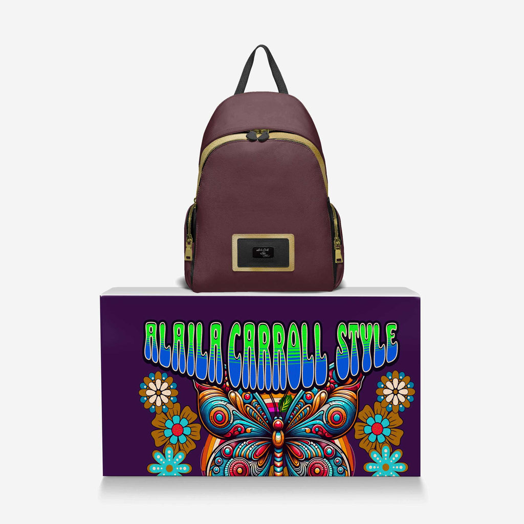 Multi-Pocket Designer Luxe Backpack Wine, Gold, & Black