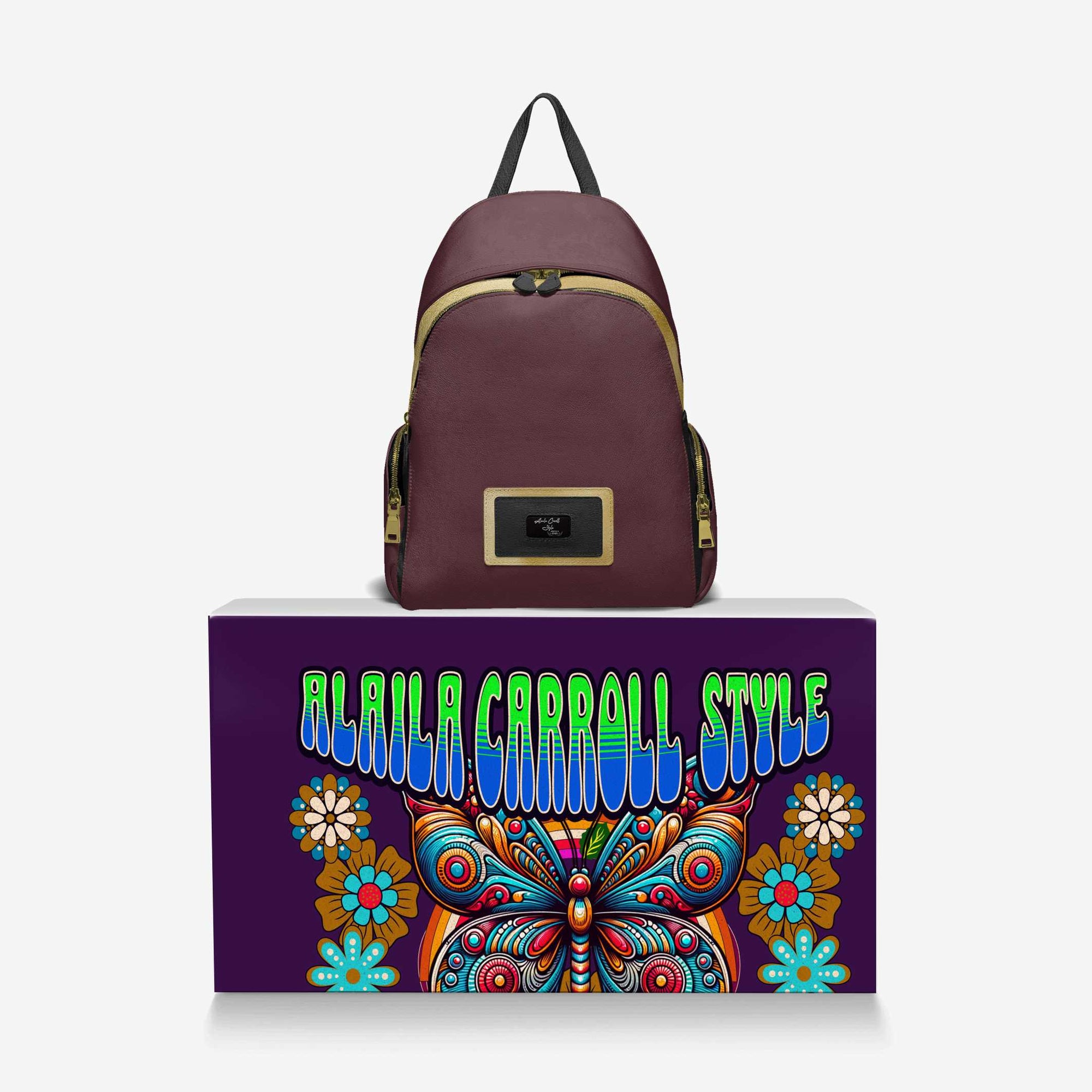 Multi-Pocket Designer Luxe Backpack Wine, Gold, & Black