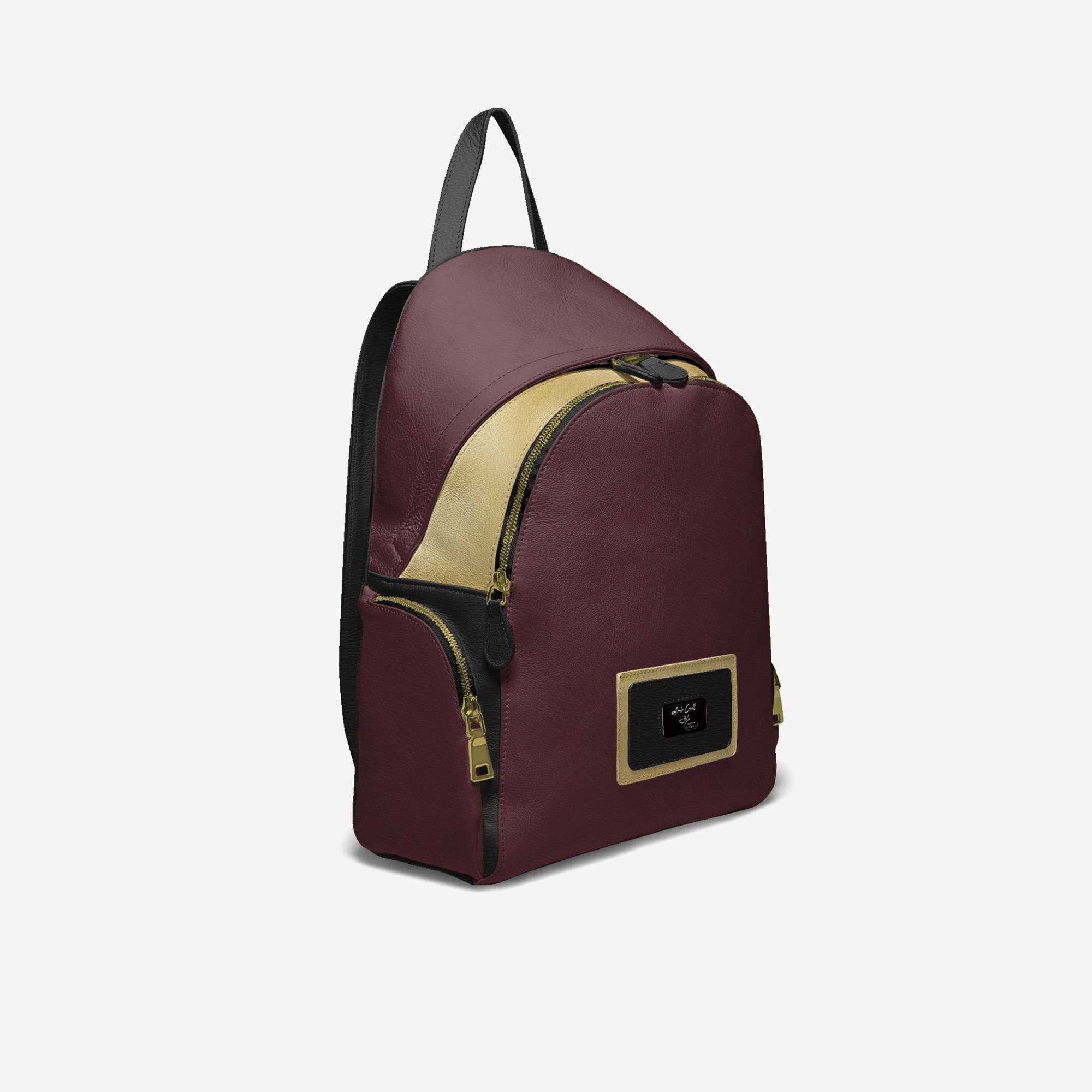 Multi-Pocket Designer Luxe Backpack Wine, Gold, & Black