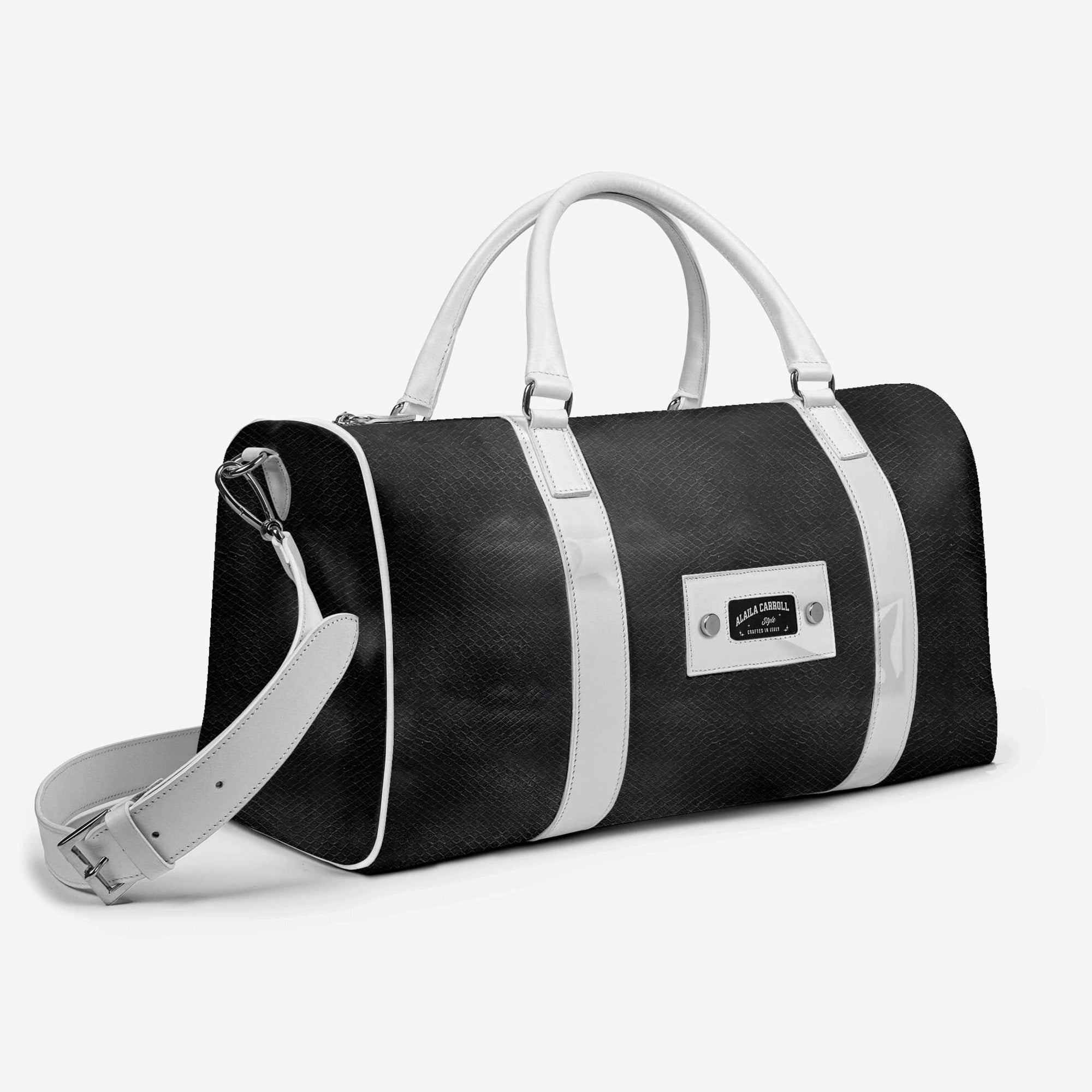 Designer Luxe Travel Bag Black & White | Luxury Italian Weekender Bag | Alaila Carroll Style