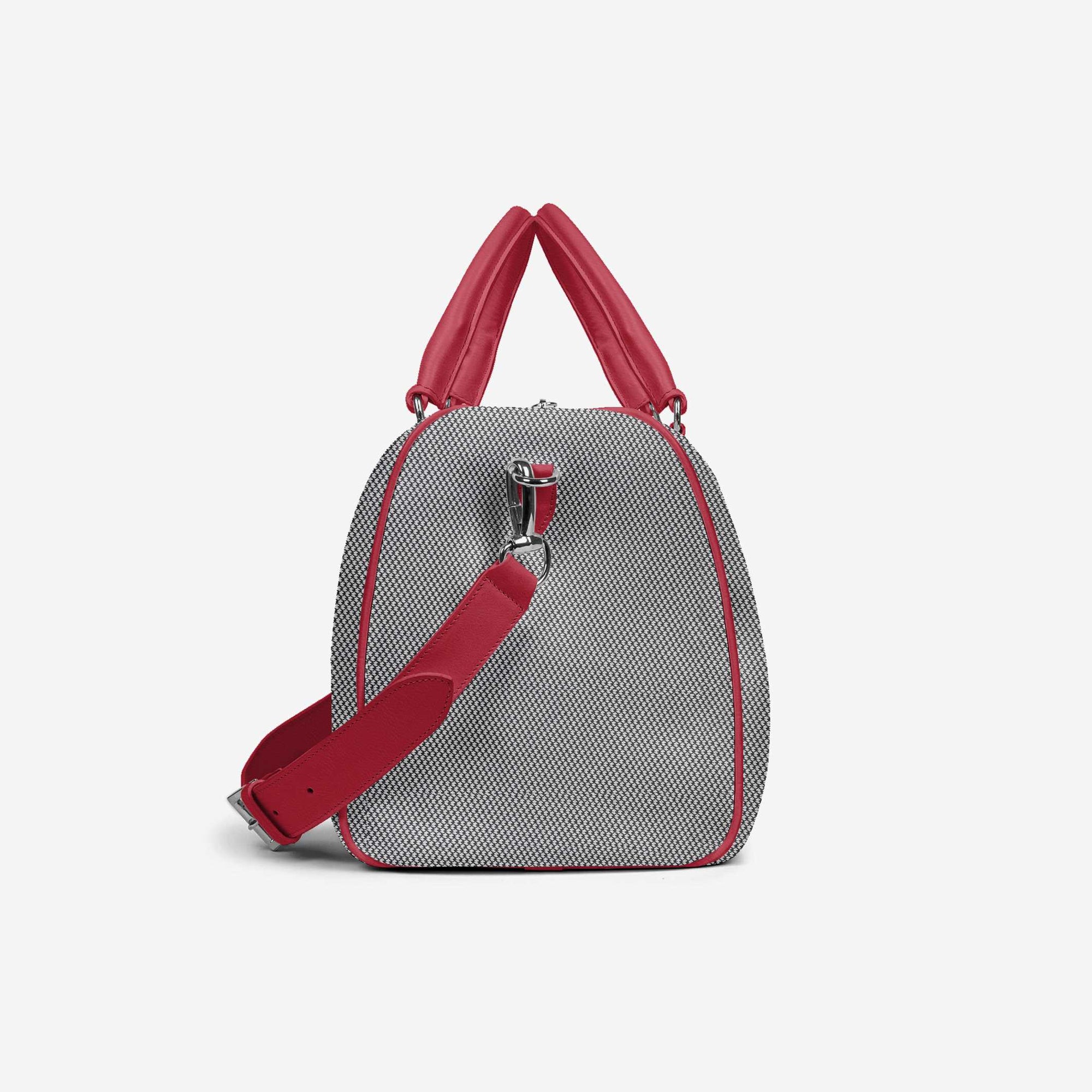 DESIGNER LUXE TRAVEL BAG Silver Textile & Red