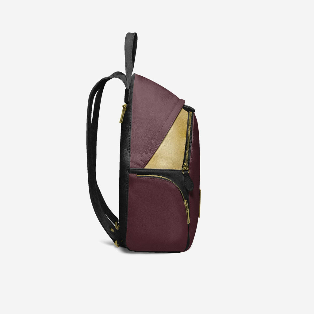 Multi-Pocket Designer Luxe Backpack Wine, Gold, & Black