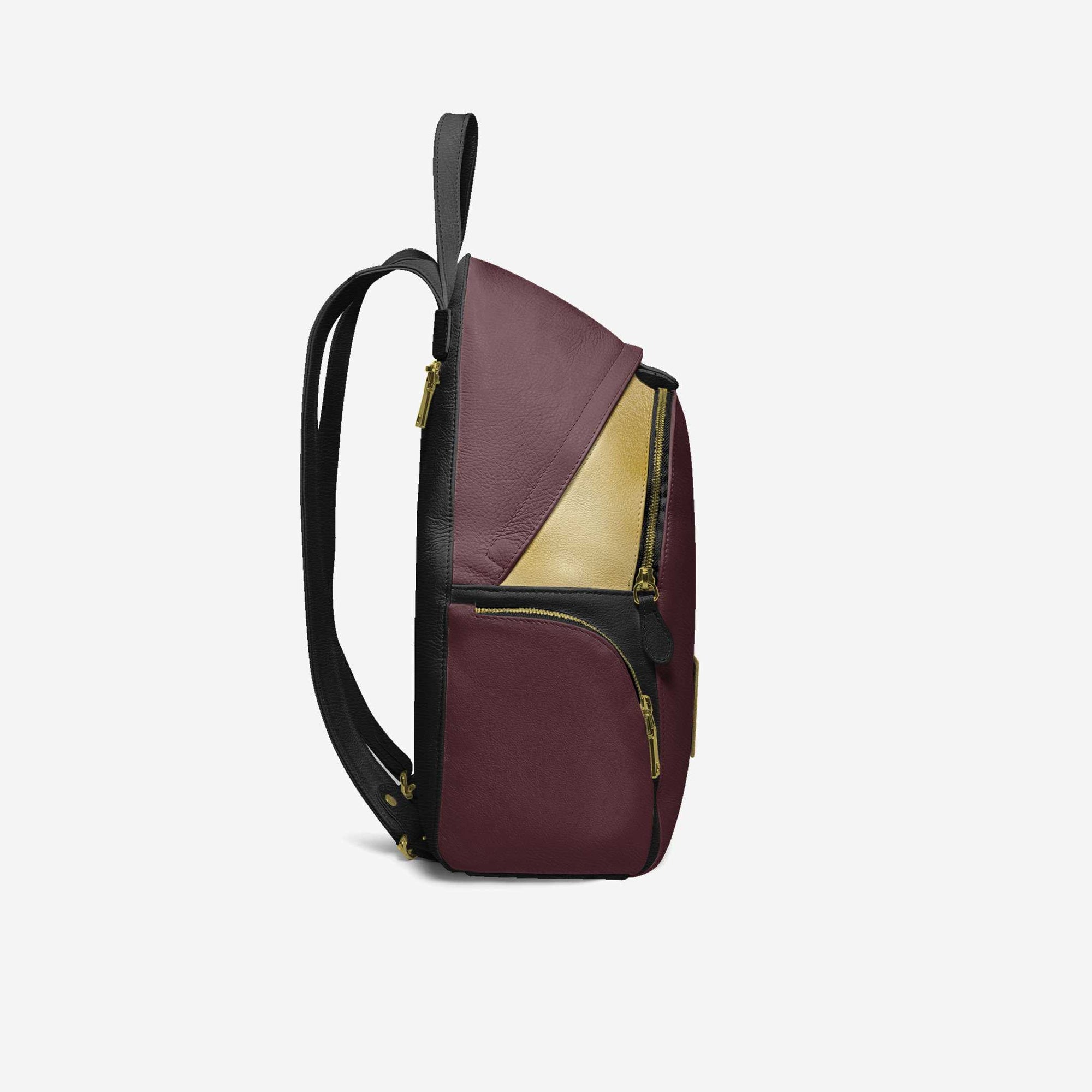 Multi-Pocket Designer Luxe Backpack Wine, Gold, & Black