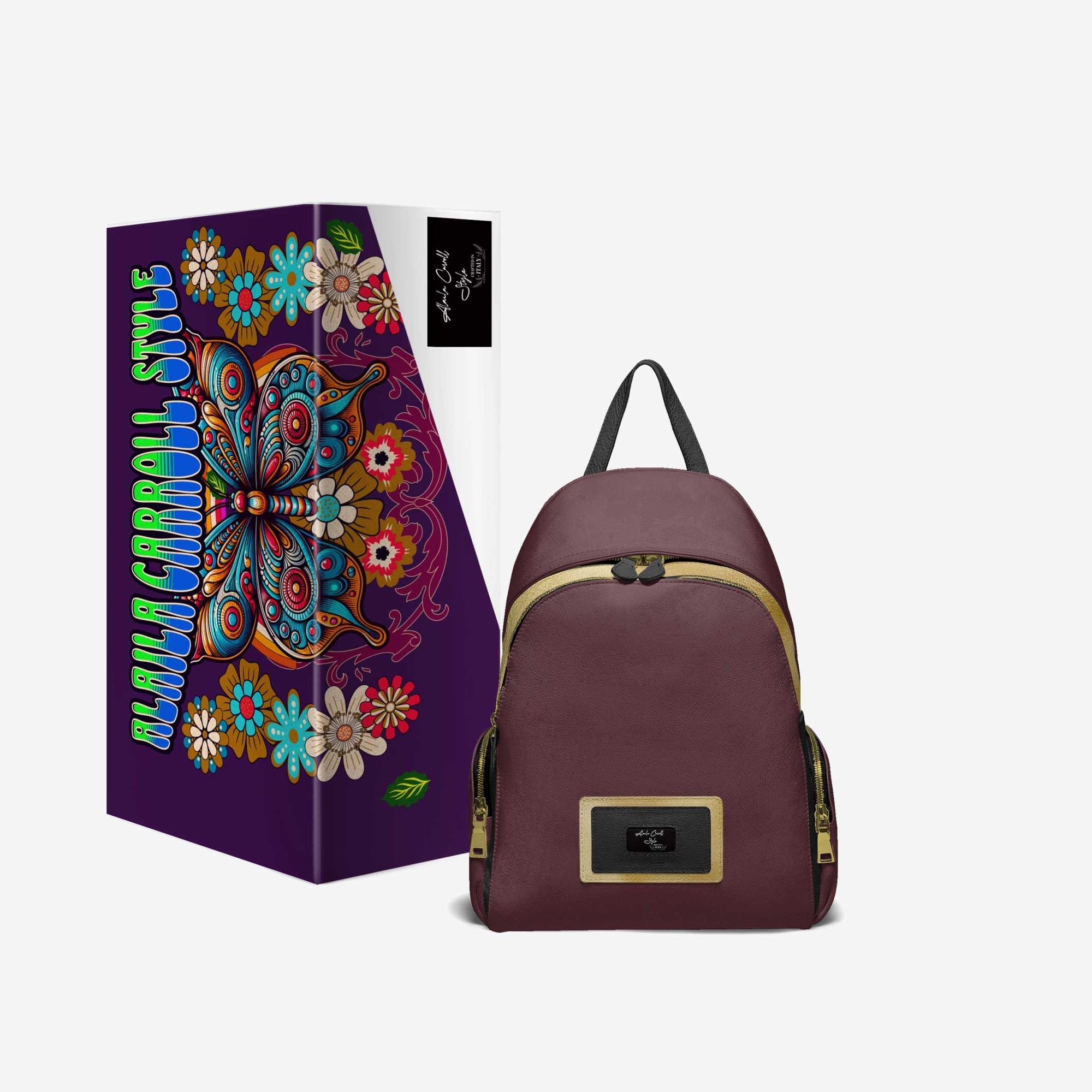 Multi-Pocket Designer Luxe Backpack Wine, Gold, & Black
