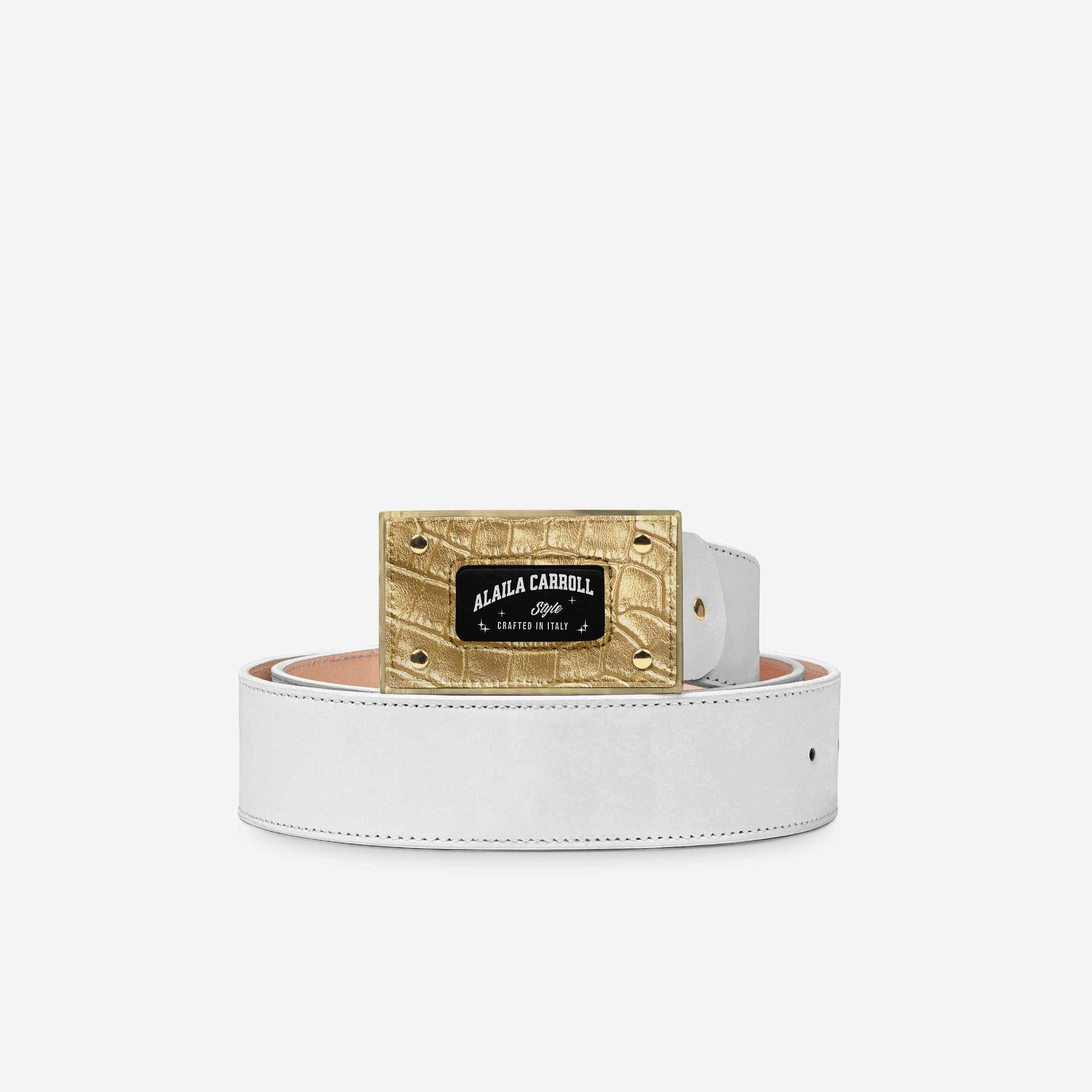 Luxury Buckle Belt – White & Gold