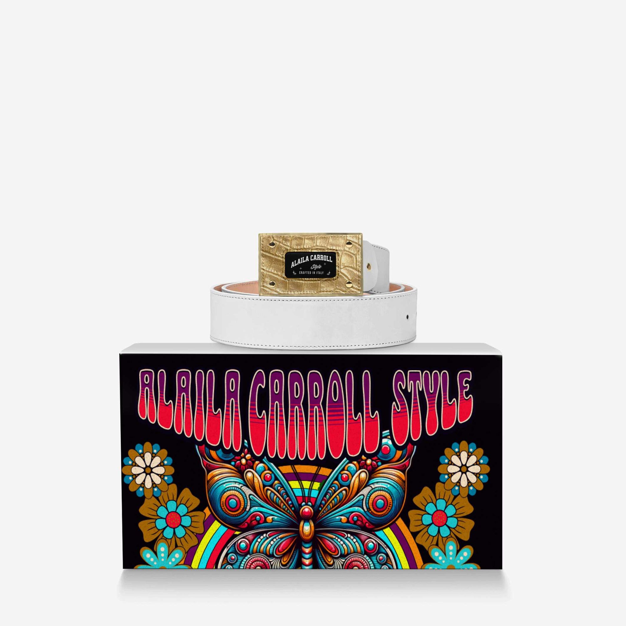 Luxury Buckle Belt – White & Gold