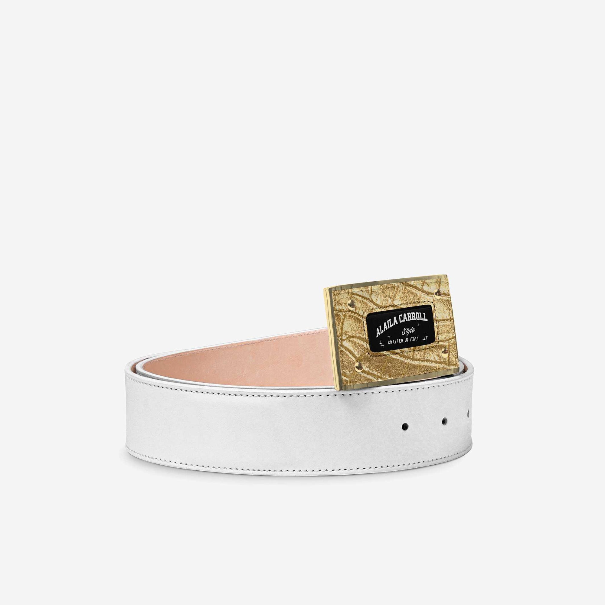 Luxury Buckle Belt – White & Gold
