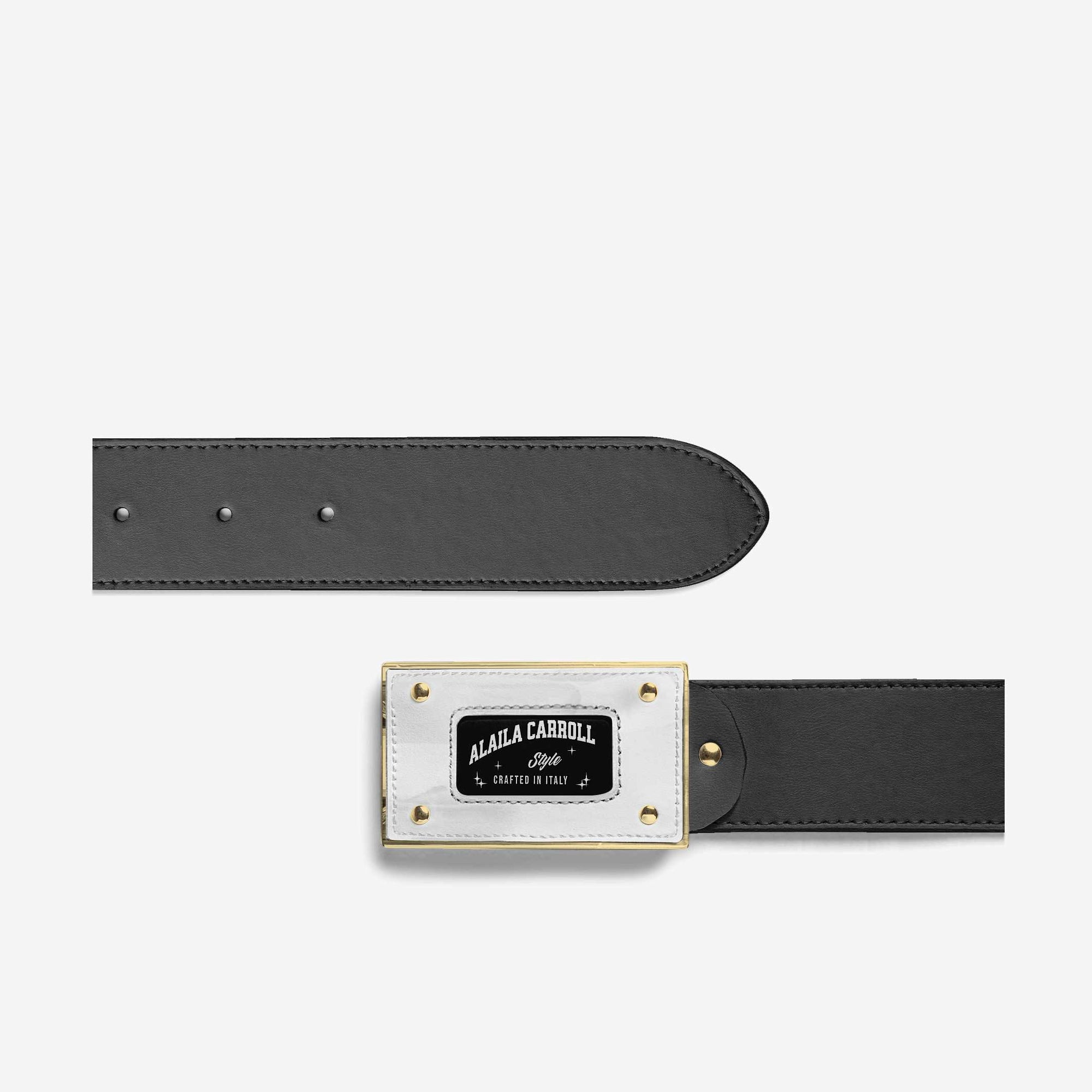 Luxury Buckle Belt – Black, White, & Gold