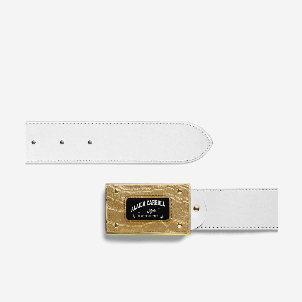 Luxury Buckle Belt – White & Gold