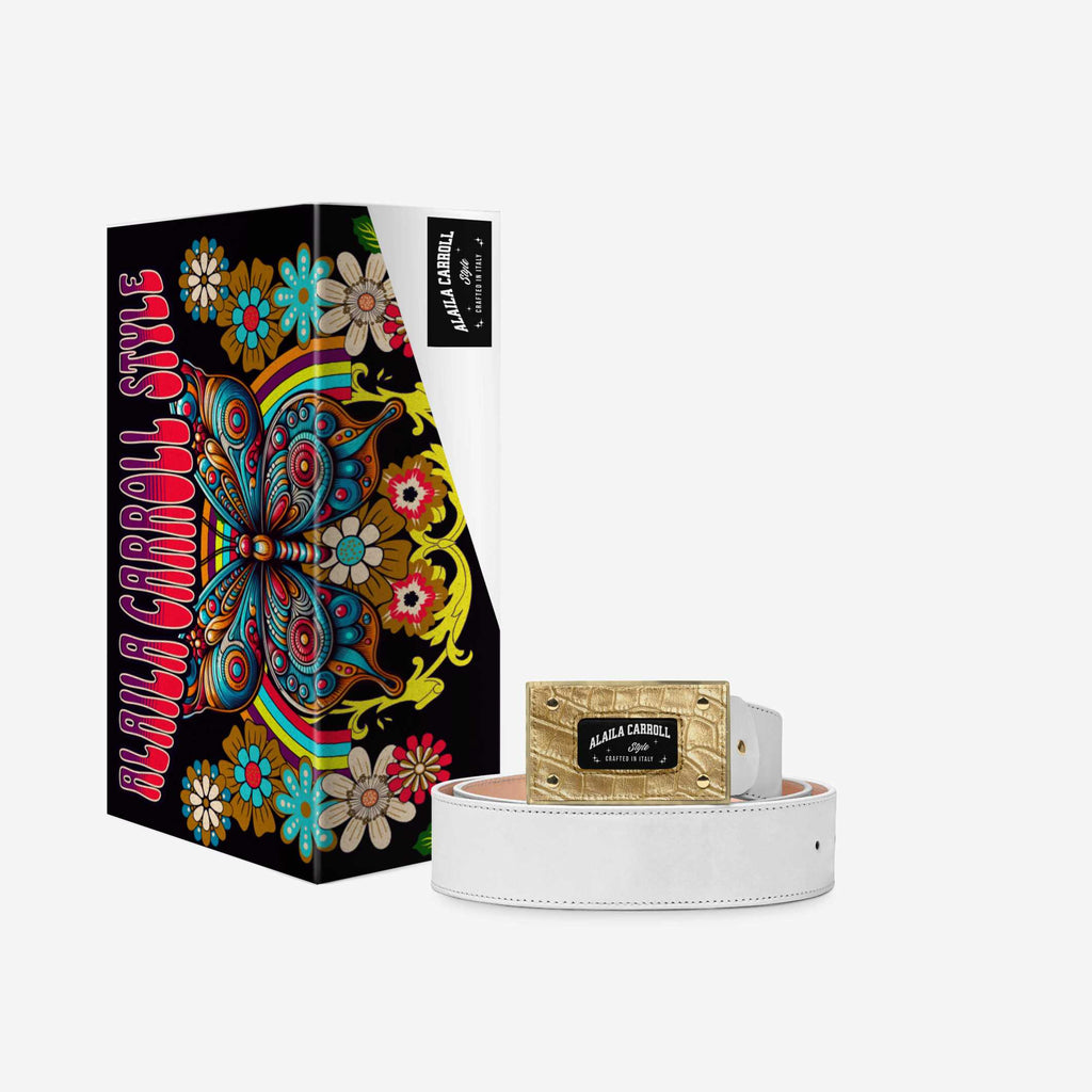 Luxury Buckle Belt – White & Gold