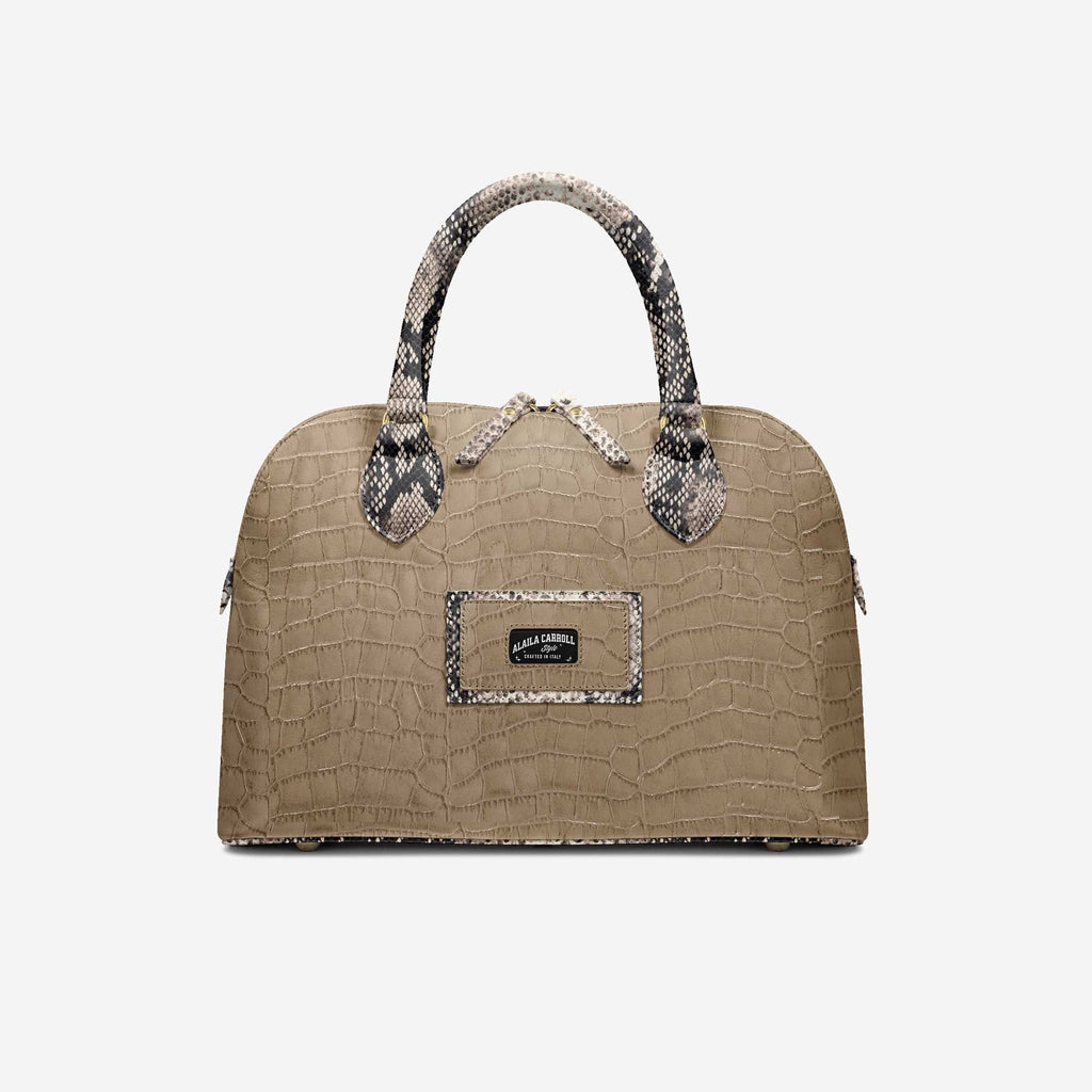 DESIGNER LUXURY FASHION-CHIC BAG Croc Print Beige and Python Print