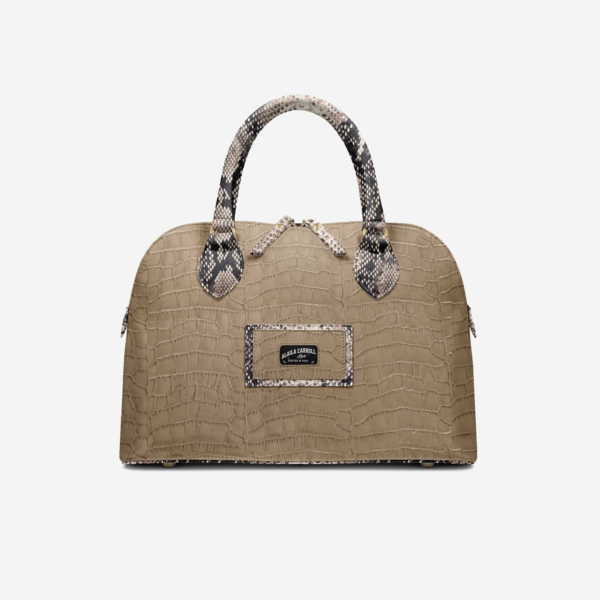 DESIGNER LUXURY FASHION-CHIC BAG Croc Print Beige and Python Print