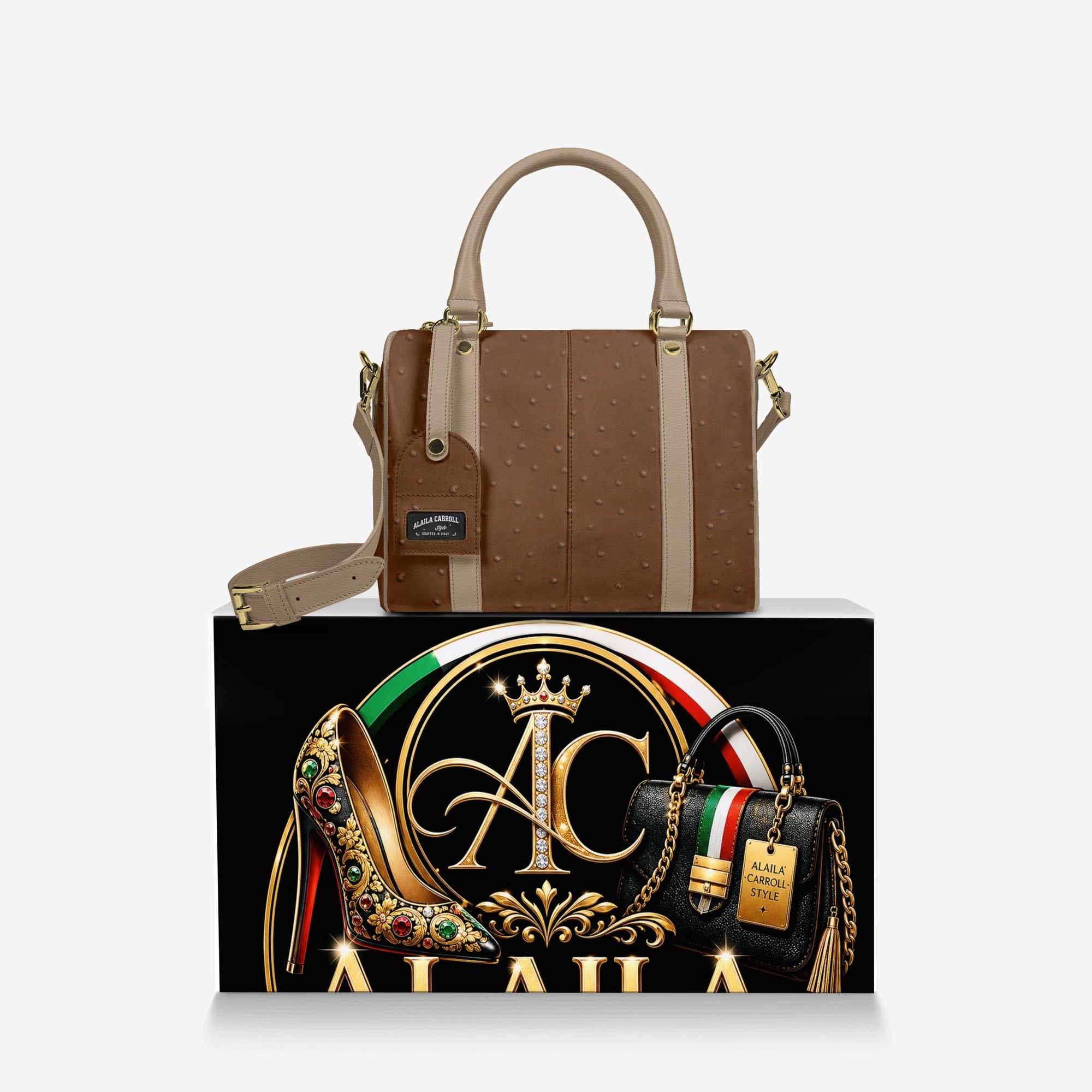 DESIGNER LUXURY STYLISH PENDANT BAG – Ostrich Brown and Mouton