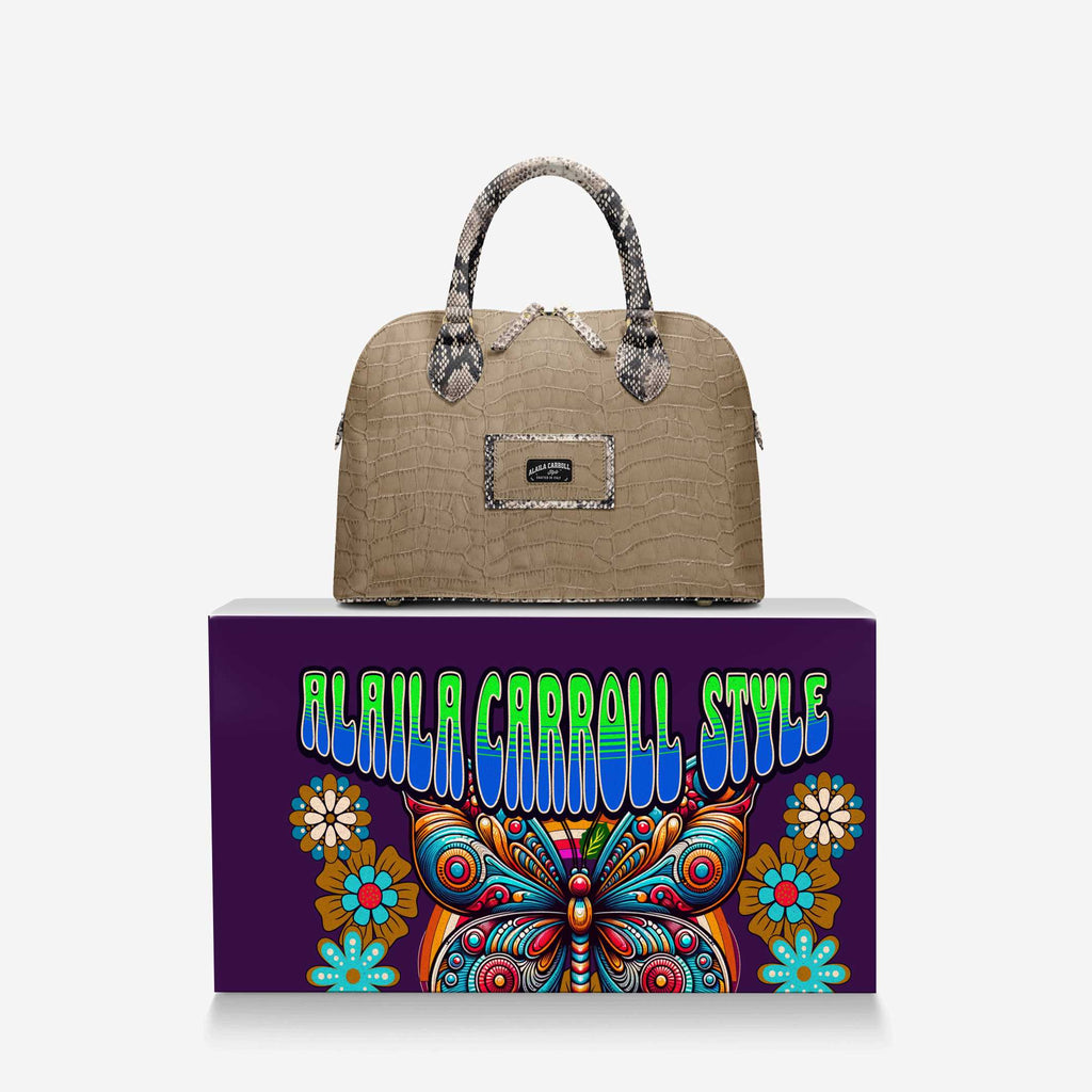 DESIGNER LUXURY FASHION-CHIC BAG Croc Print Beige and Python Print