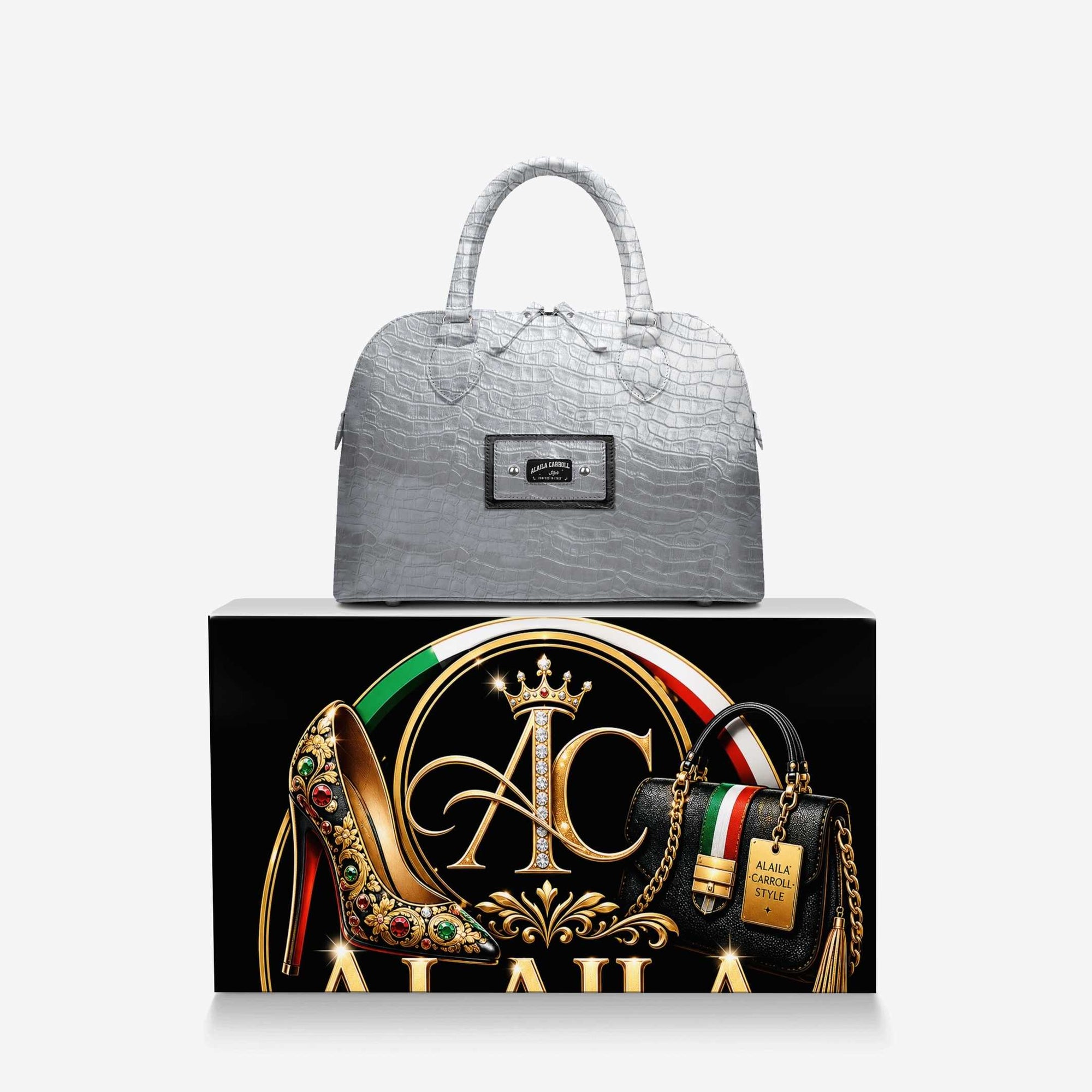 Designer Luxury Fashion-Chic Bag Silver Croc – Modern Elegance with Timeless Sophistication