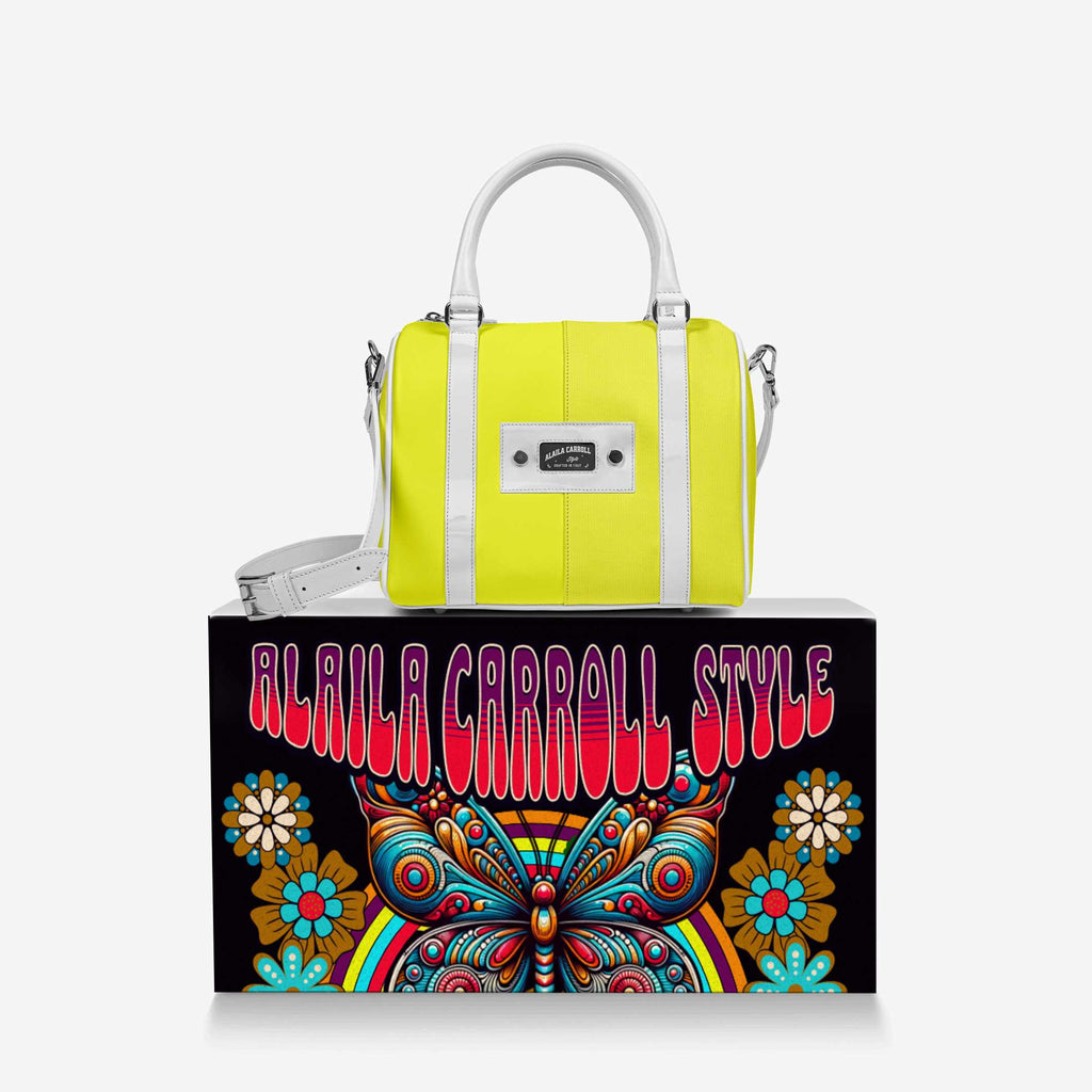 Designer Luxury Stylish Bag Yellow & White | Elegant Fashion Handbag | Alaila Carroll Style