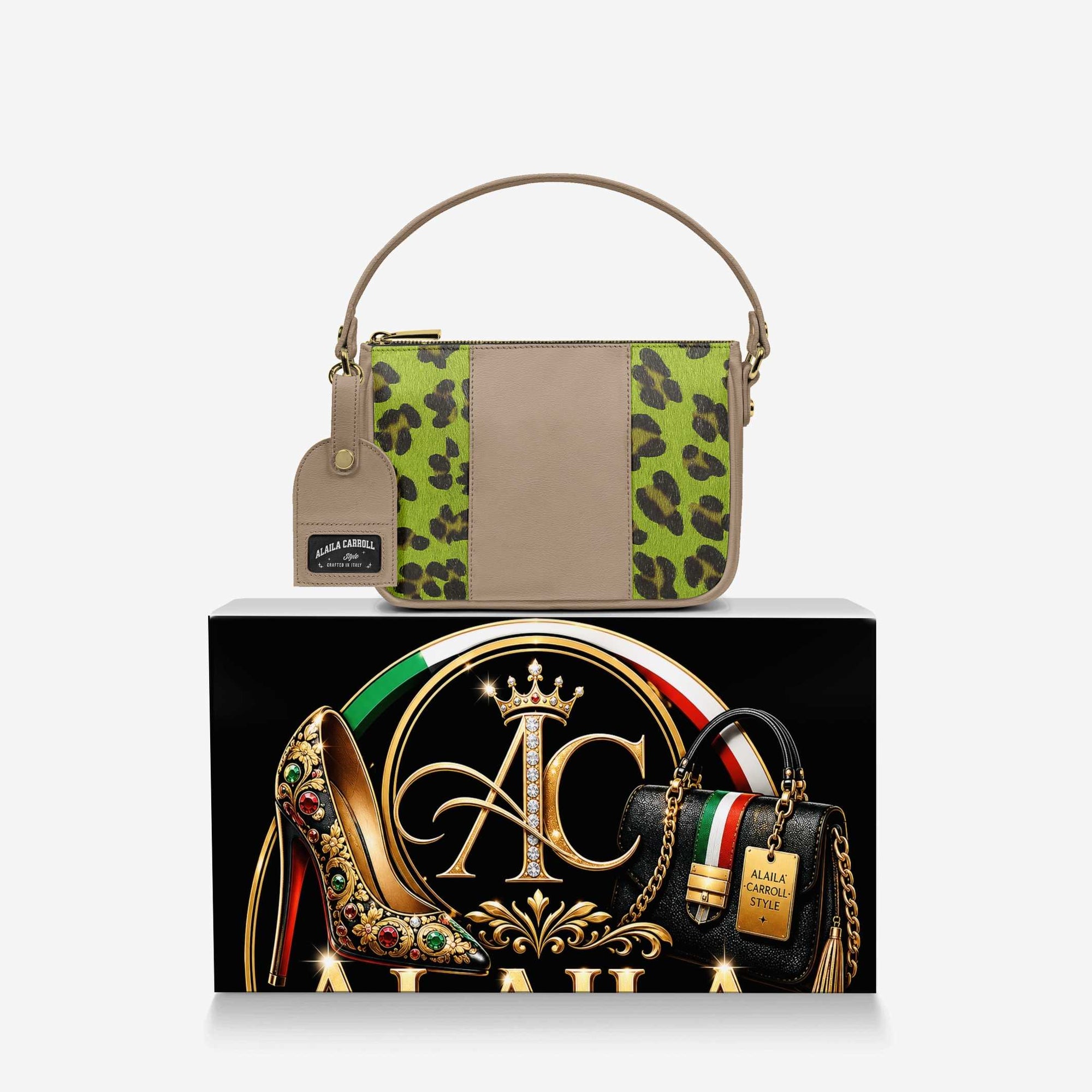 Designer Luxe Essential Pendant Bag – Jaguar Lime Luxe Hair Print Leather & Mouton