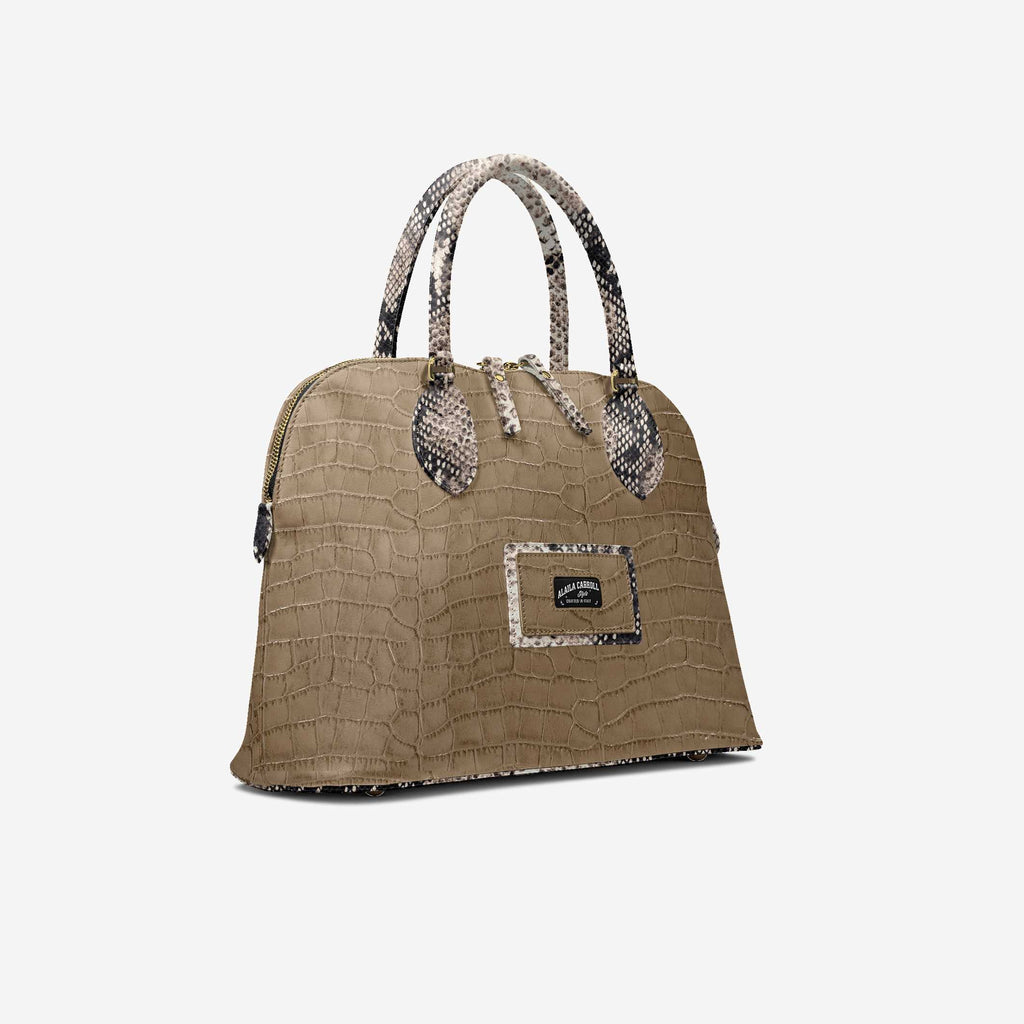 DESIGNER LUXURY FASHION-CHIC BAG Croc Print Beige and Python Print
