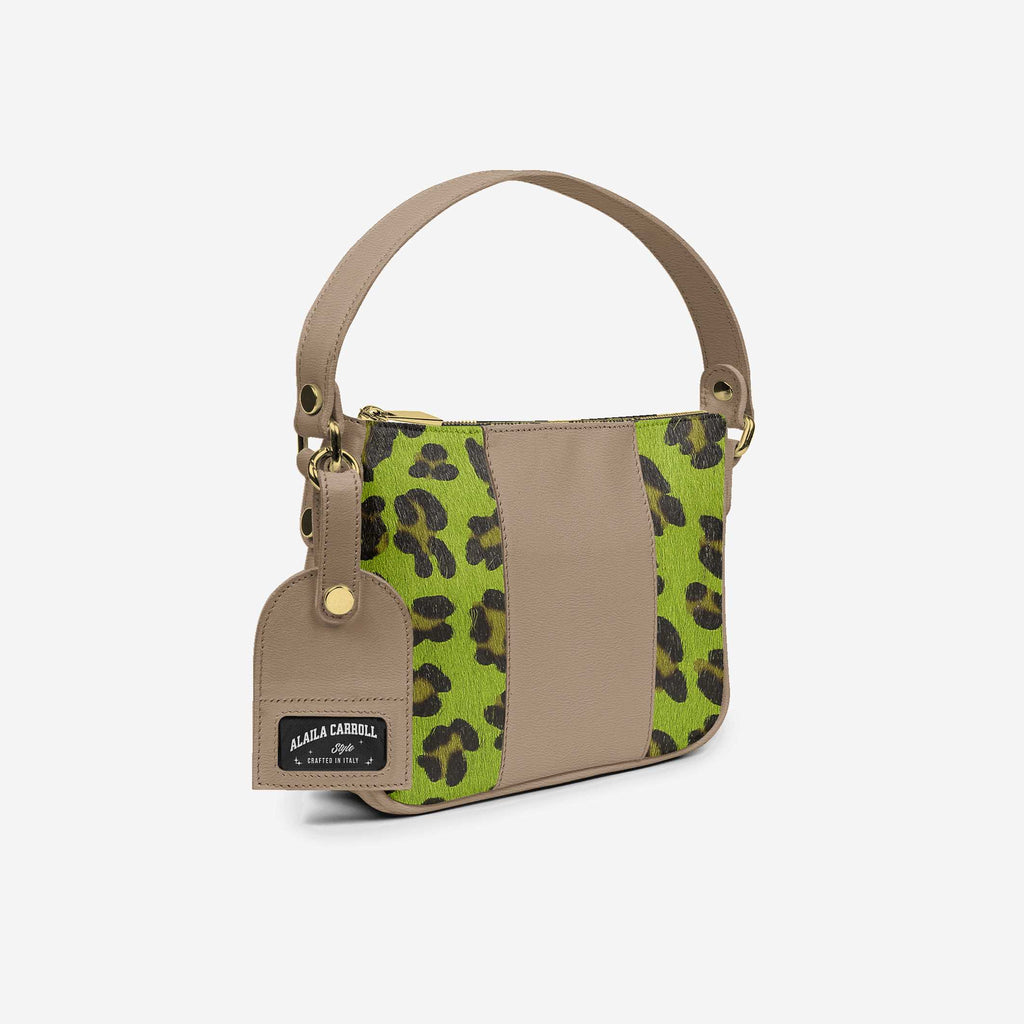 Designer Luxe Essential Pendant Bag – Jaguar Lime Luxe Hair Print Leather & Mouton