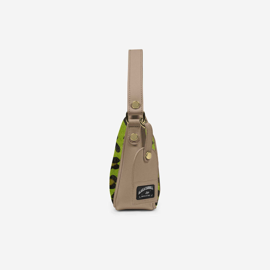 Designer Luxe Essential Pendant Bag – Jaguar Lime Luxe Hair Print Leather & Mouton