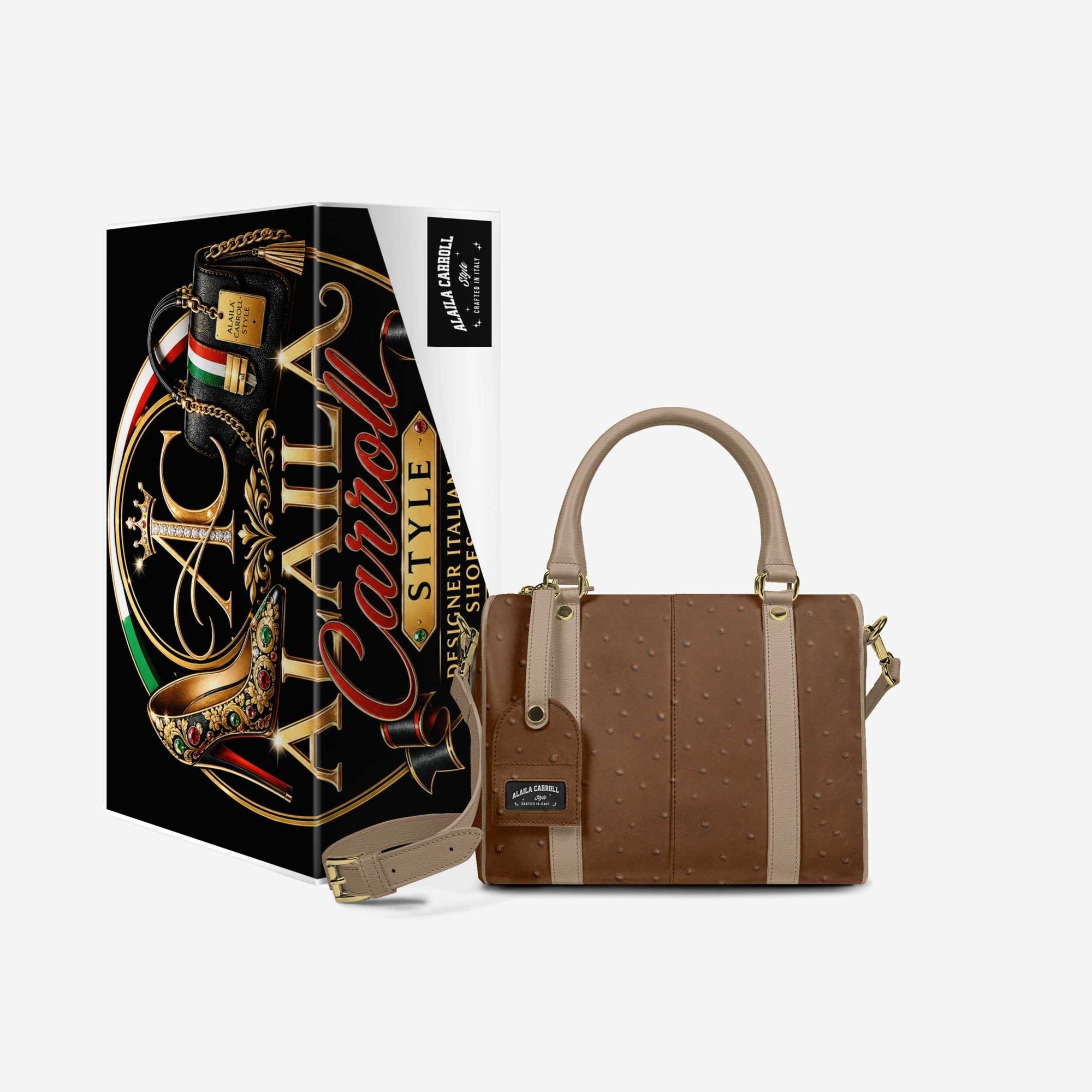 DESIGNER LUXURY STYLISH PENDANT BAG – Ostrich Brown and Mouton