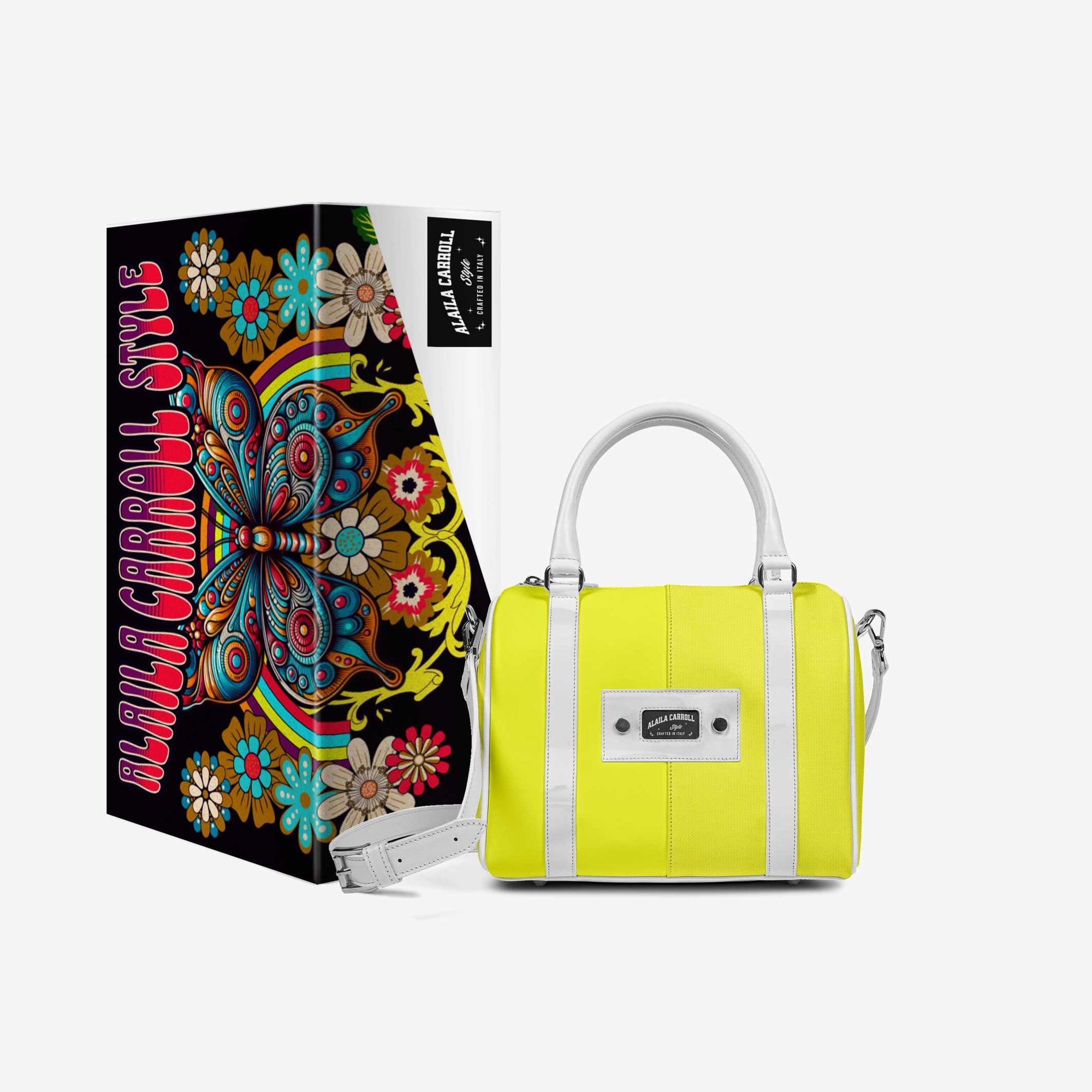 Designer Luxury Stylish Bag Yellow & White | Elegant Fashion Handbag | Alaila Carroll Style