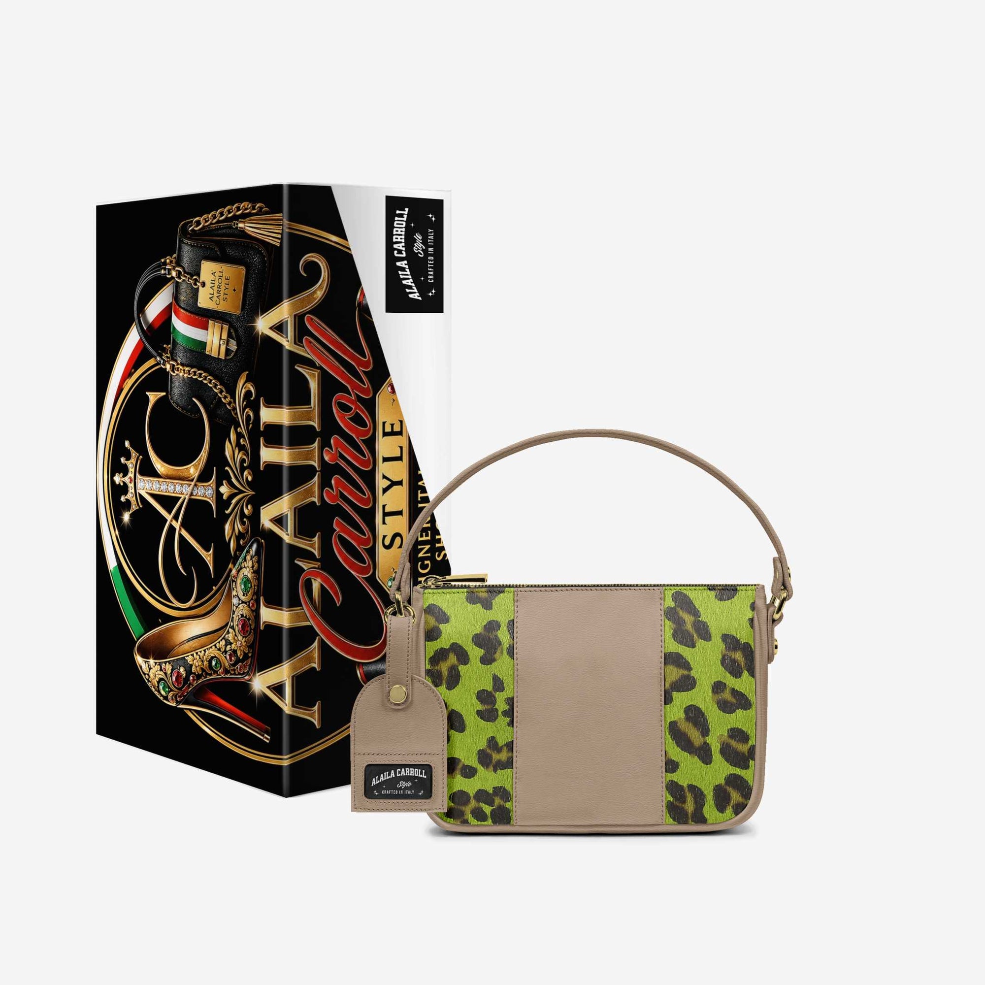 Designer Luxe Essential Pendant Bag – Jaguar Lime Luxe Hair Print Leather & Mouton