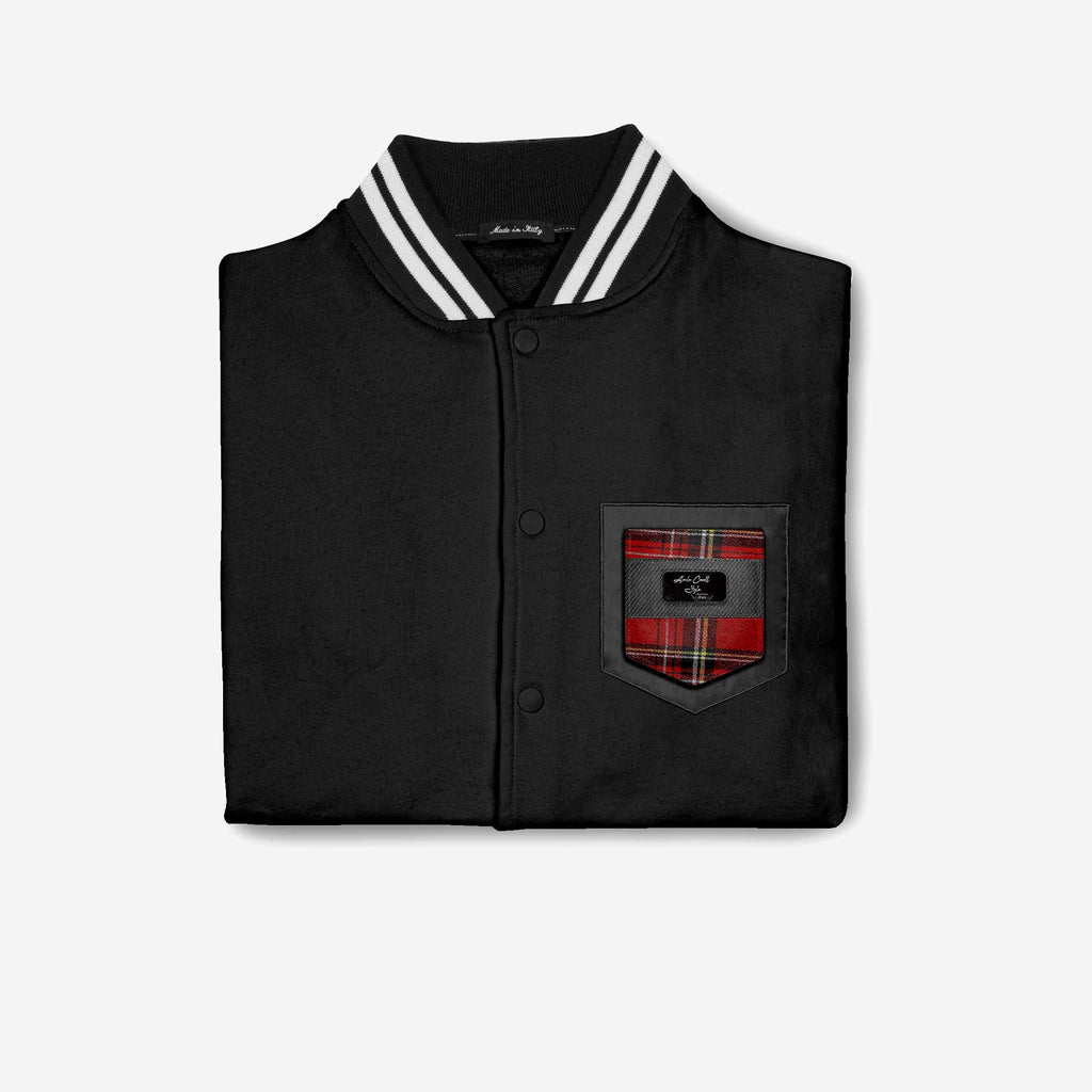 COLLEGE-INSERT DESIGNER PREMIUM JACKET Black, Red, & Plaid