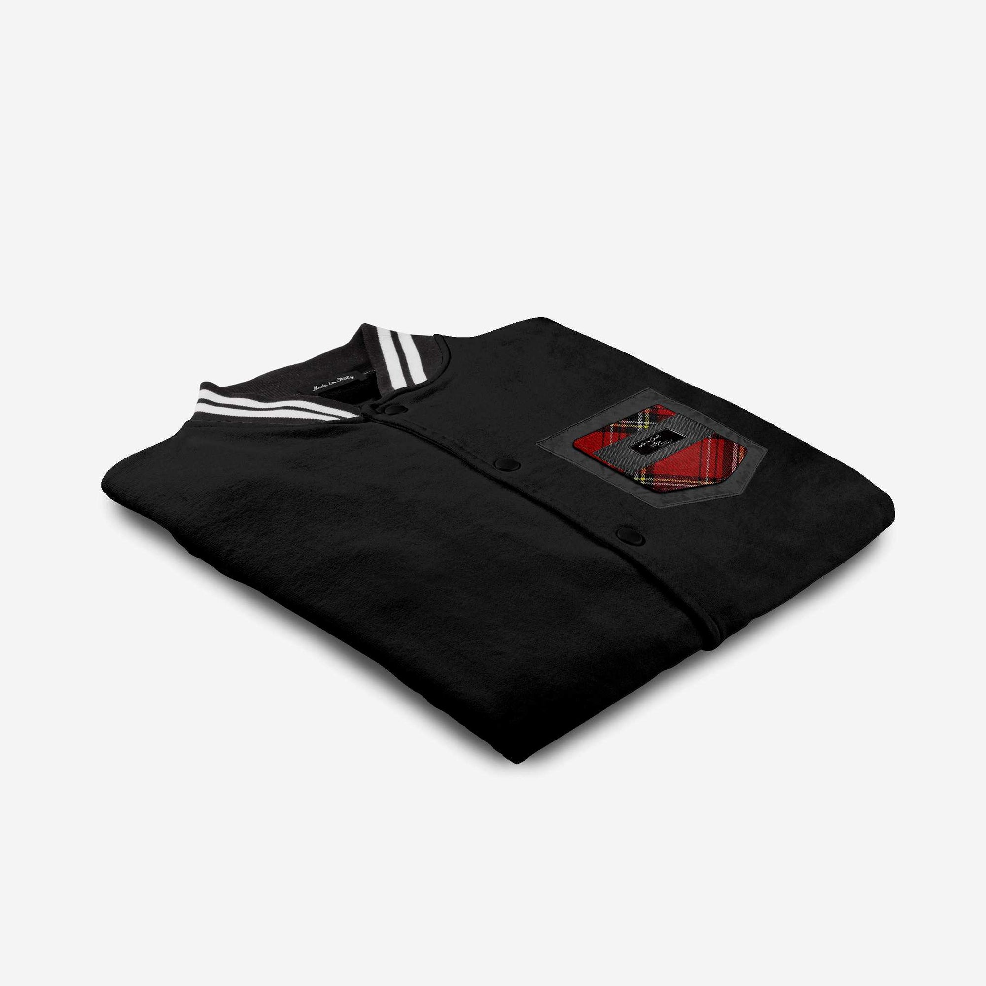 COLLEGE-INSERT DESIGNER PREMIUM JACKET Black, Red, & Plaid