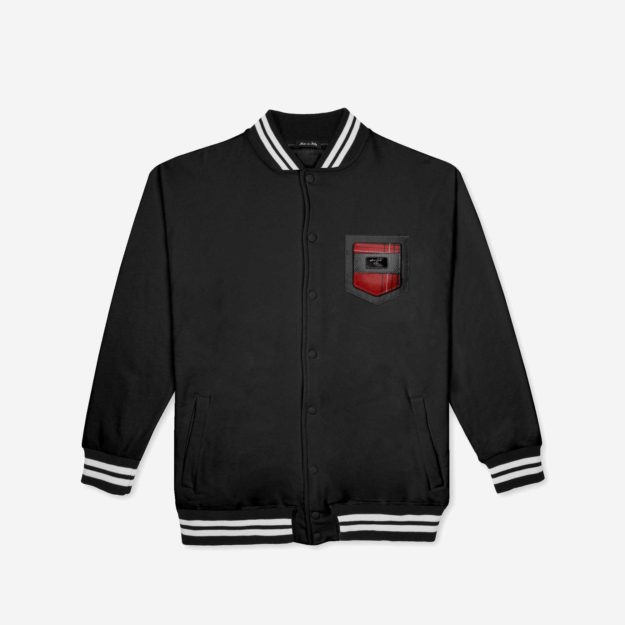 COLLEGE-INSERT DESIGNER PREMIUM JACKET Black, Red, & Plaid