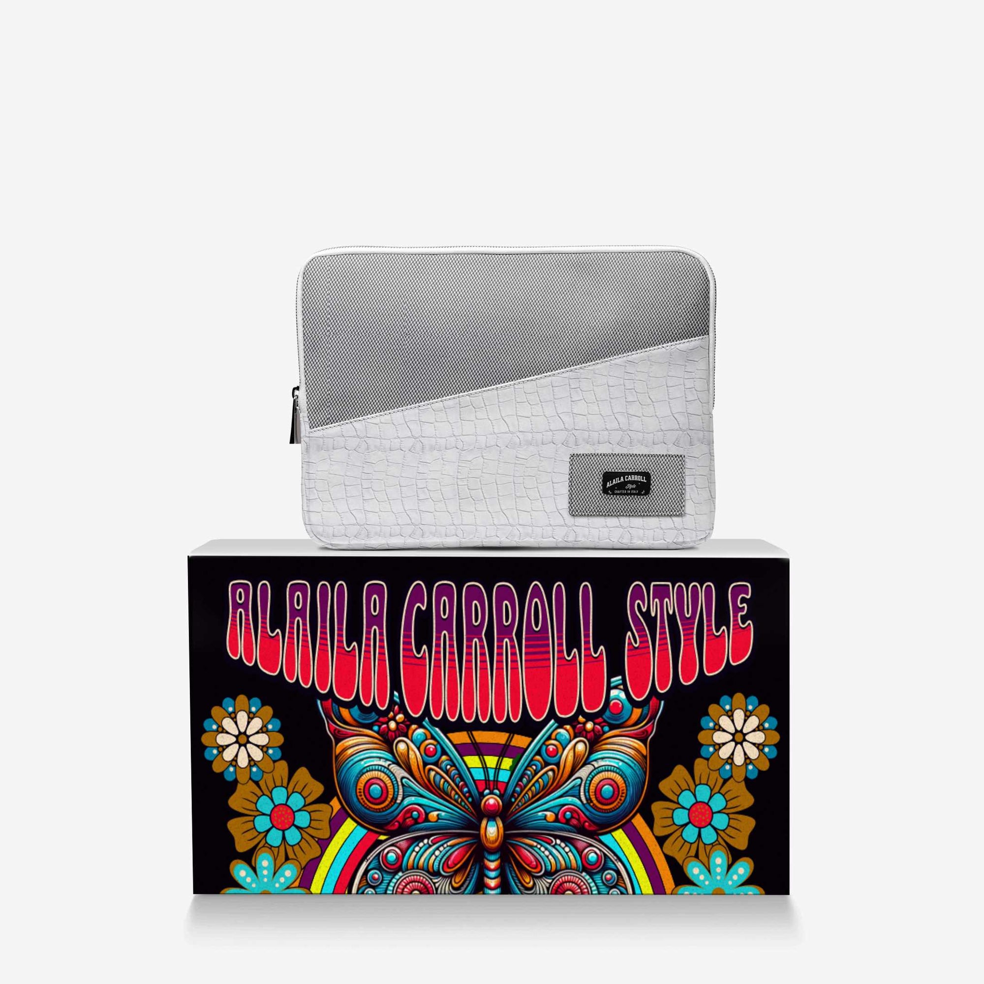 Designer Luxury Minimal Slide Bag – White Python & Grey