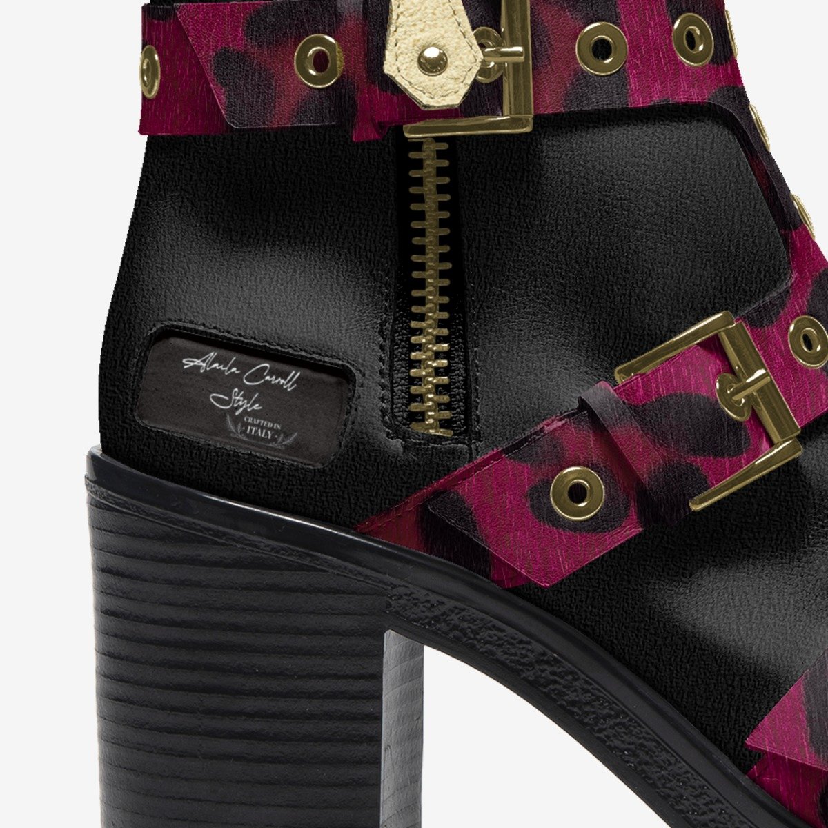 Triple Straps Boot Black & Purple Animal Print