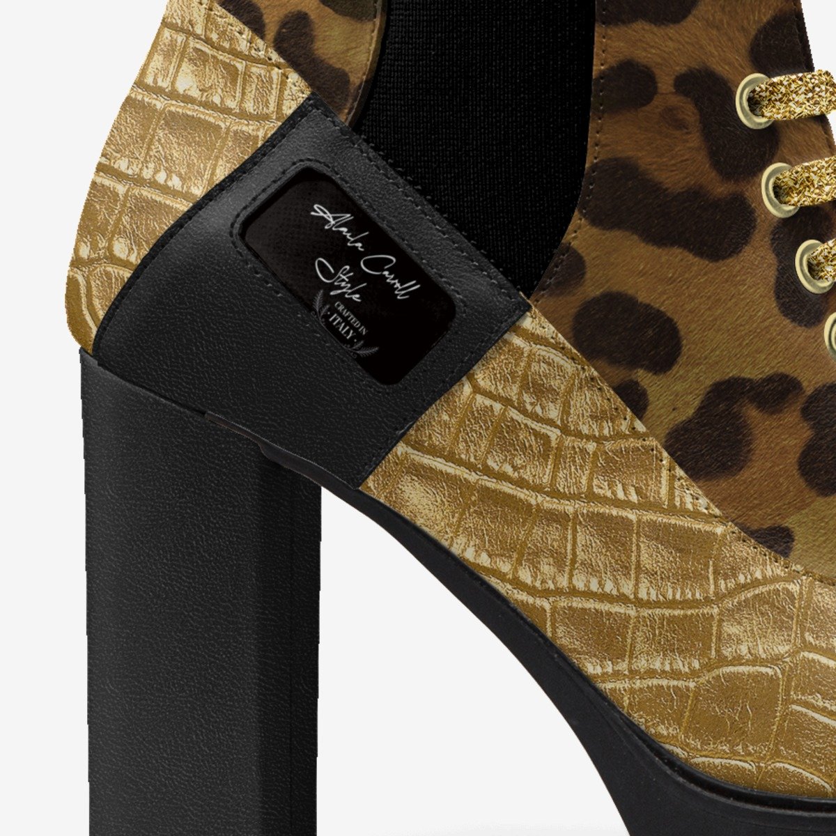 Laced Designer Boot Gold, Leopard, & Black