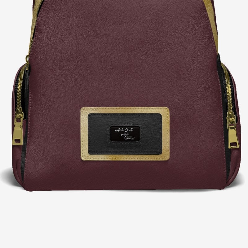 Multi-Pocket Designer Luxe Backpack Wine, Gold, & Black