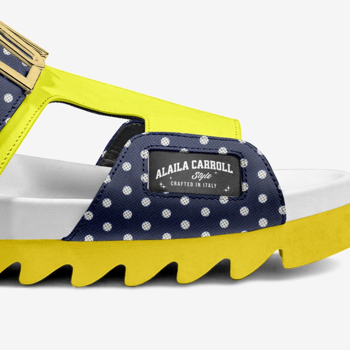 Luxe Metal Love Sandal Yellow, White, & Blue Polkadots