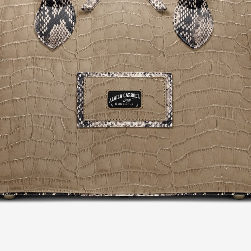 DESIGNER LUXURY FASHION-CHIC BAG Croc Print Beige and Python Print