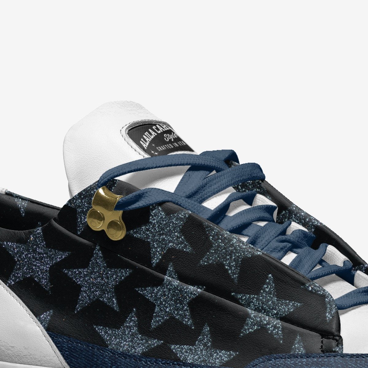 Minimal Design Low Top Glitter Star Print, Denim & White