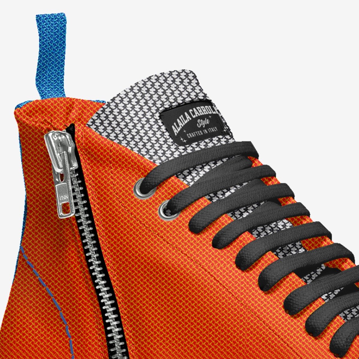 Aerodynamic Luxury Zipper Sneaker Orange, Blue, & Sliver Textile