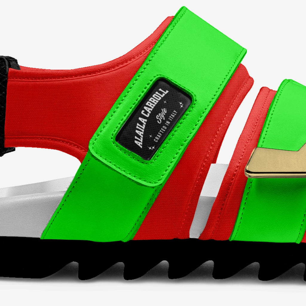 TRIPLE STRIPES LUXURY SANDAL – Red, Neon Green, White & Black