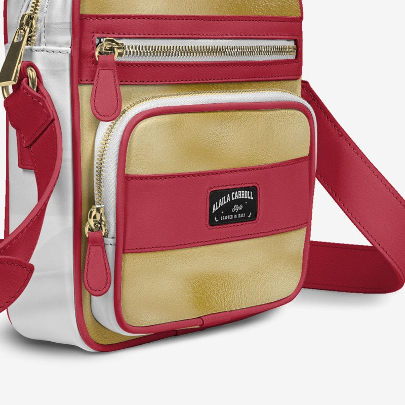Cross-Body Designer Shoulder Bag Gold, White & Red – Luxury Meets Everyday Functionality