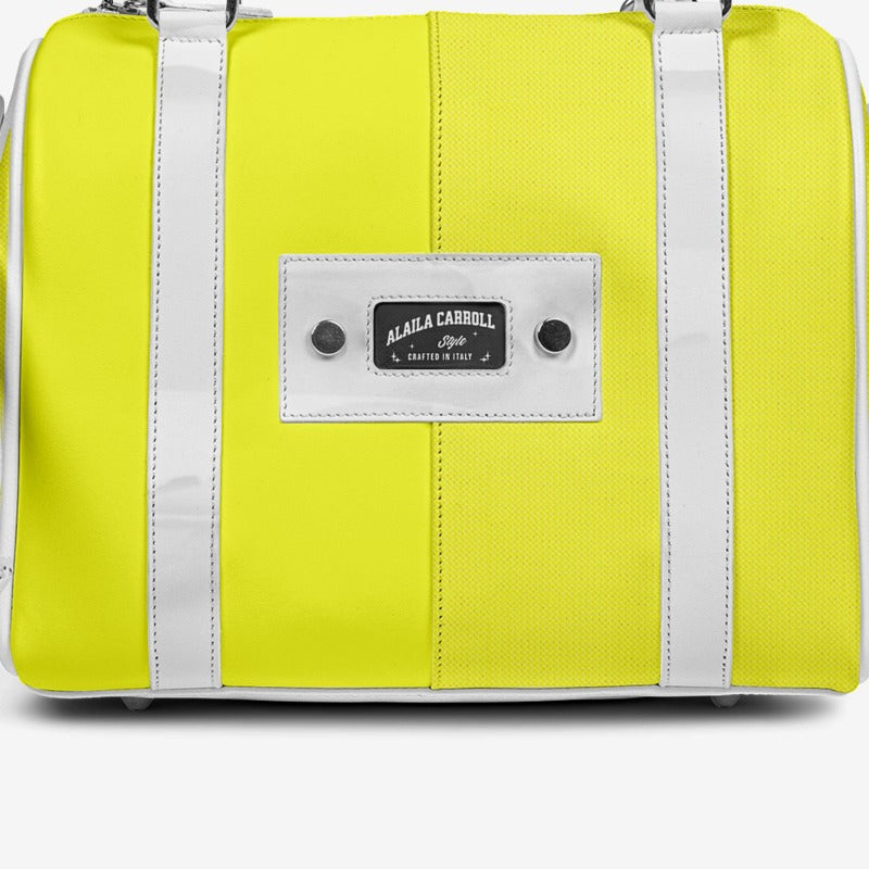 Designer Luxury Stylish Bag Yellow & White | Elegant Fashion Handbag | Alaila Carroll Style