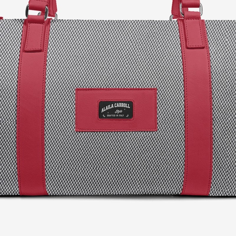 DESIGNER LUXE TRAVEL BAG Silver Textile & Red