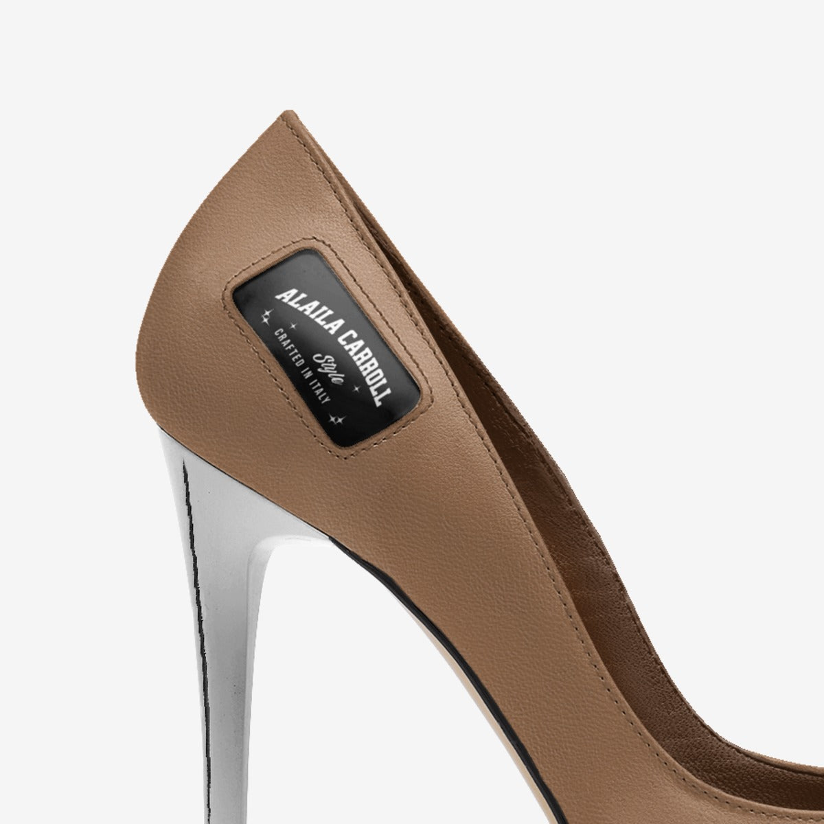 Full Cut High Heel Cognac with Silver Heels | Italian Designer Pumps | Alaila Carroll Style